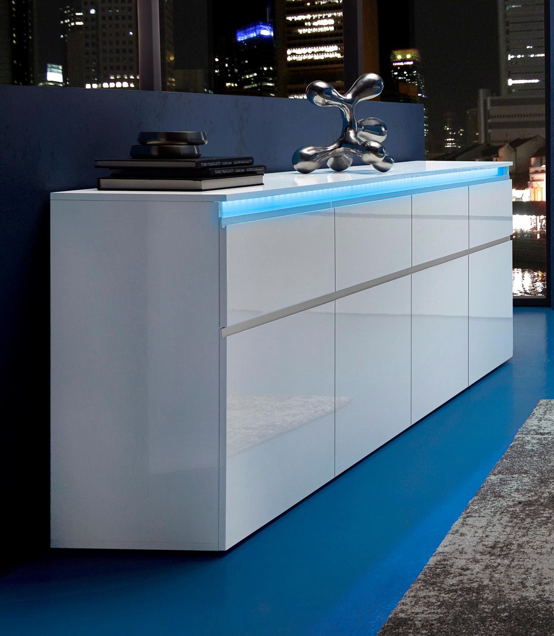 INOSIGN Sideboard »Magic, Kommode, Schrank, Kredenz«, mit 4 Türen, 4 Schubkästen sowie alufarbenen Softgriffen, Breite 240cm