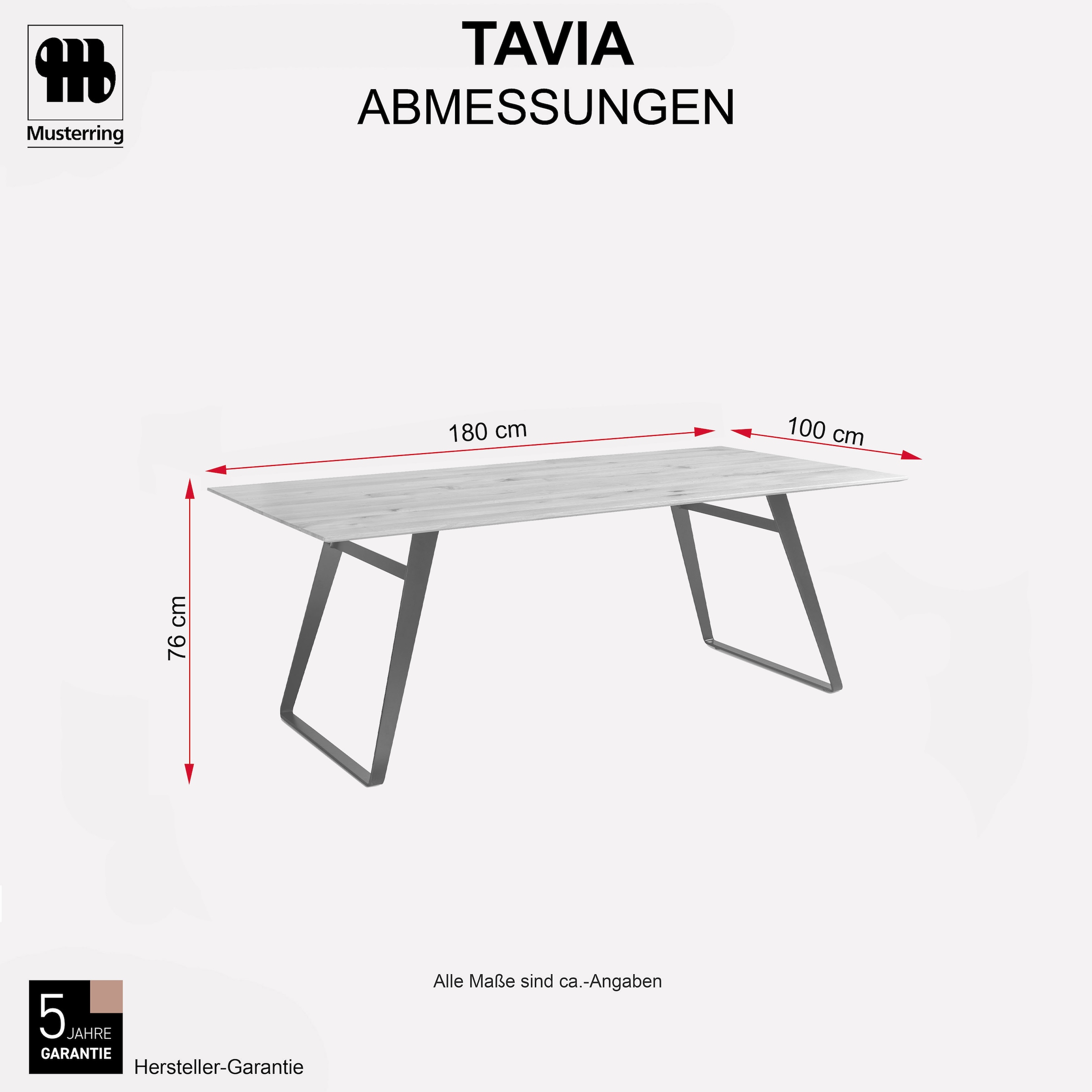 Musterring Esstisch »Tavia« Bügelgestell in 3 Farben,  Platte Charakter-Eiche geölt, fest montiert