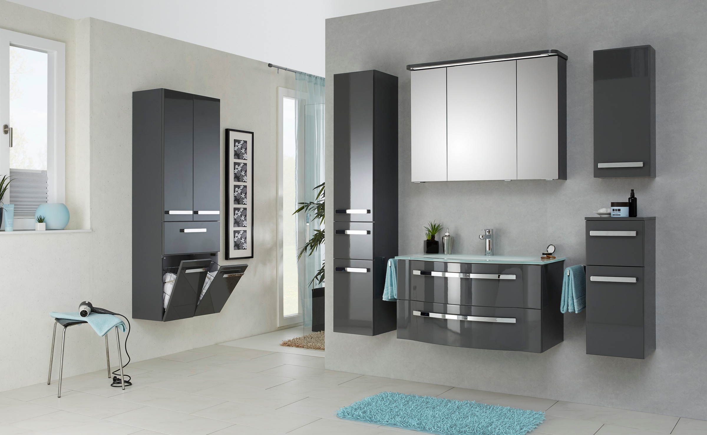 Saphir Badmöbel-Set »Serie 4005, vormontiert, Glaswaschbecken, Spiegelschra günstig online kaufen