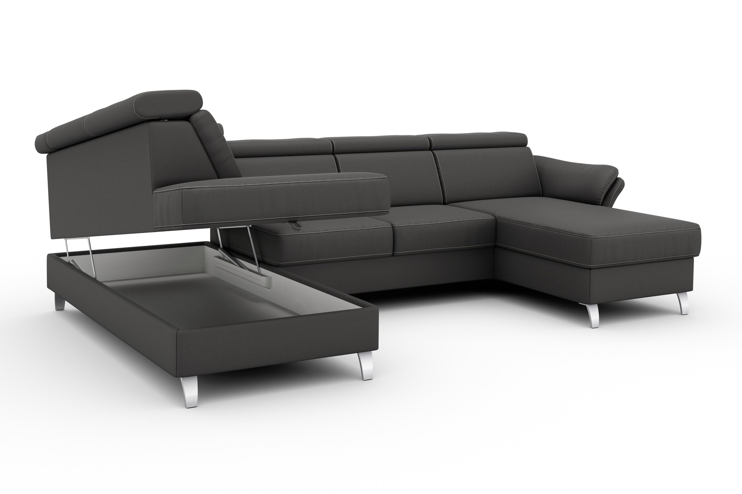 sit&more Wohnlandschaft »Vincenzo U-Form«, inklusive Kopfteilverstellung, wahlweise mit Bettfunktion, Bettkasten