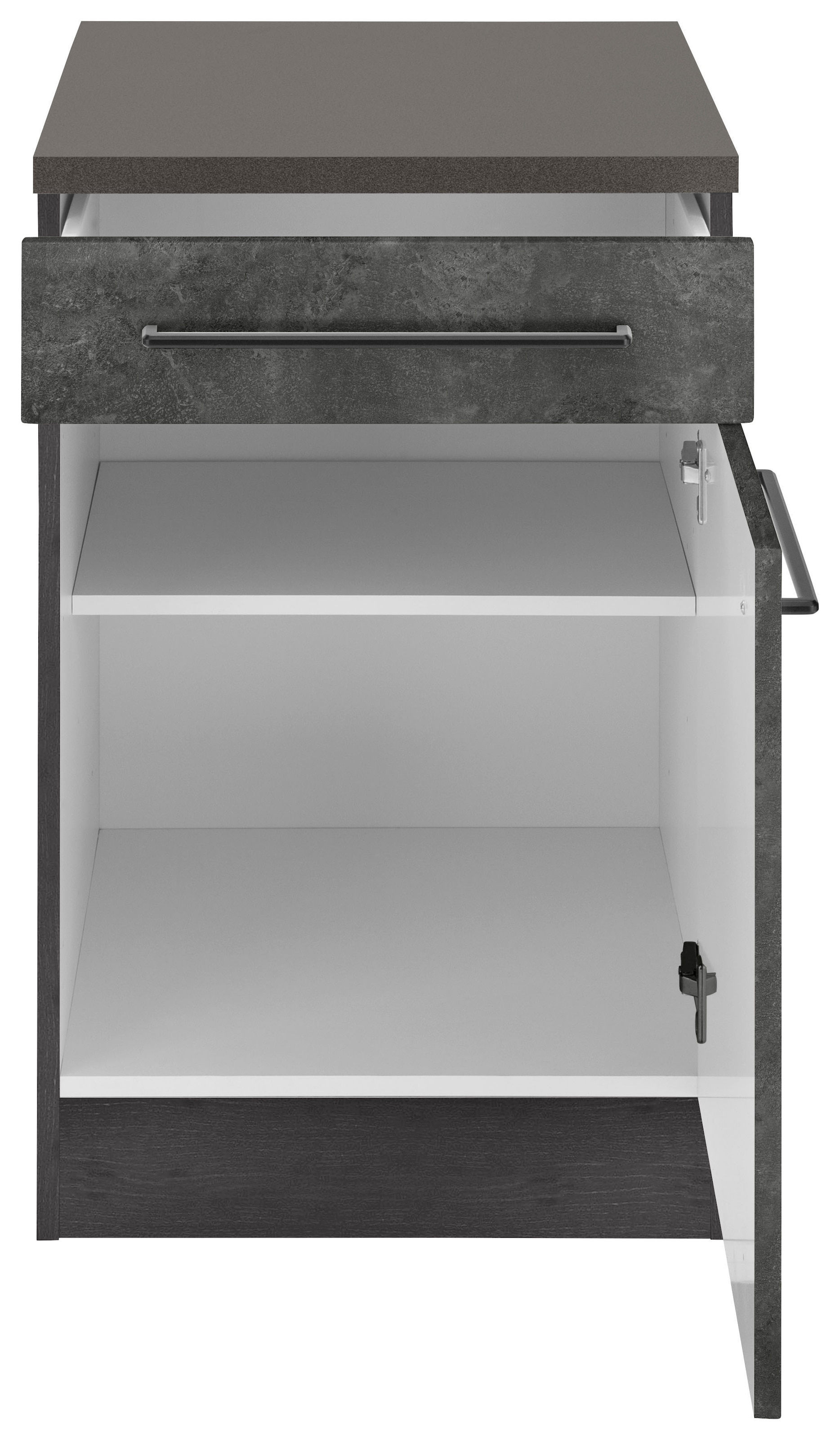 KOCHSTATION Unterschrank »KS-Tulsa«, 50 cm breit, 1 Tür, 1 Schubkasten, schwarzer Metallgriff, MDF Front