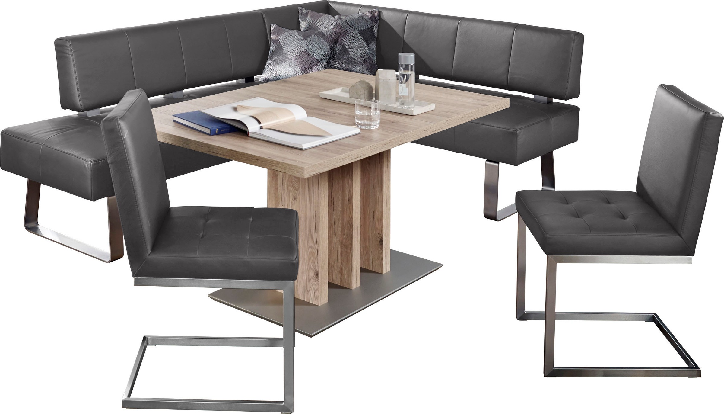 K+W Komfort & Wohnen Eckbankgruppe »Spider II« Set, 4 Stk. tlg. langer Schenkel 227cm, 2 Freischwinger, Auszugstisch in Breite 130 cm braun