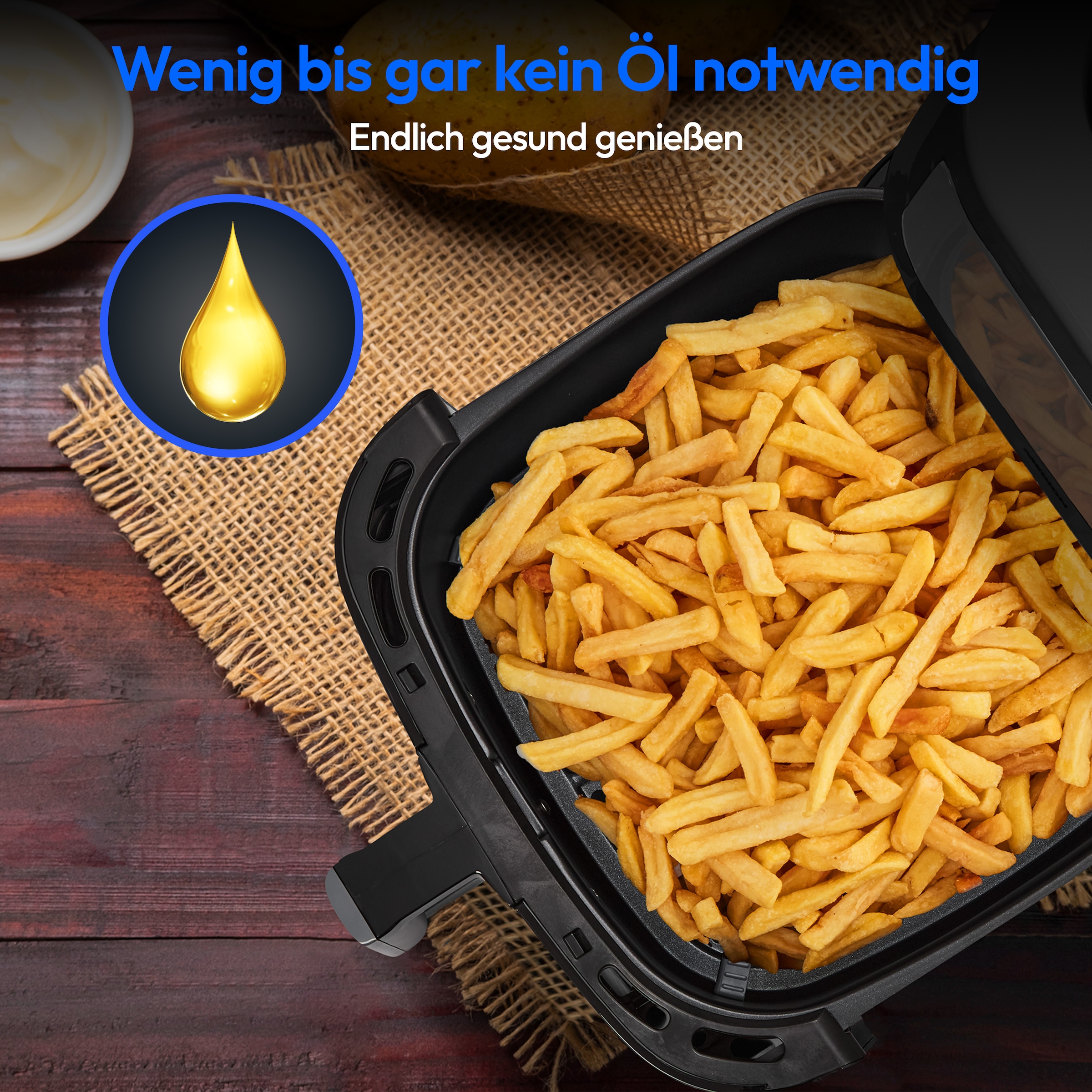 Medion® Heißluftfritteuse »P10 XL (MD 11750), 6,8 L Korbvolumen, 9 Automatikprogramme, Vorheizen«, 2000 W, Fassungsvermögen 6,8 l, Temperatur einstellbar 50 - 200 °C, ILAG Beschichtung, Timer