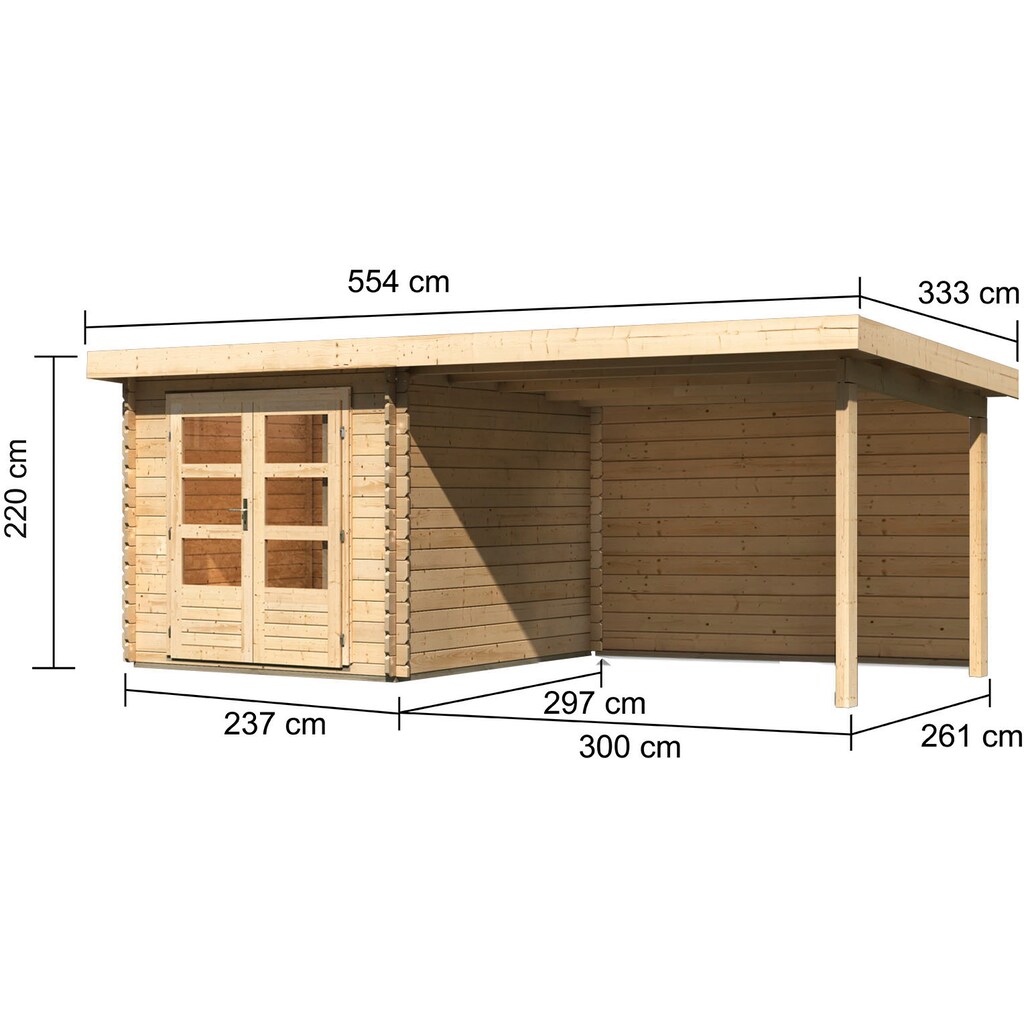 Karibu Gartenhaus »Schloßsee 4«, mit Boden, Anbaudach und Rückwand