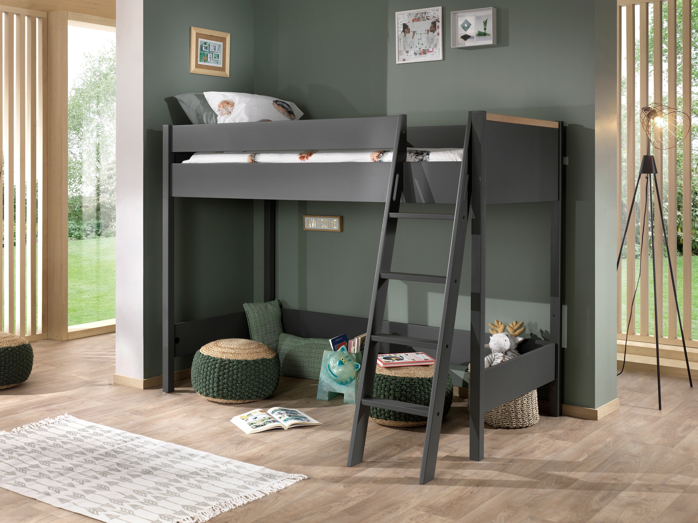 Vipack Hochbett »London«, (Made in Europe), mit Melamin-Oberfläche und Rollrost