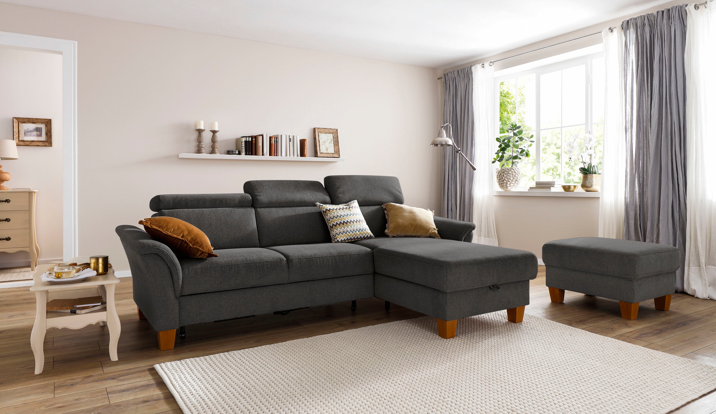 Home affaire Ecksofa »Conville L-Form«, Federkern, wahlweise mit Bettfunktion und Bettkasten bzw. Stauraum