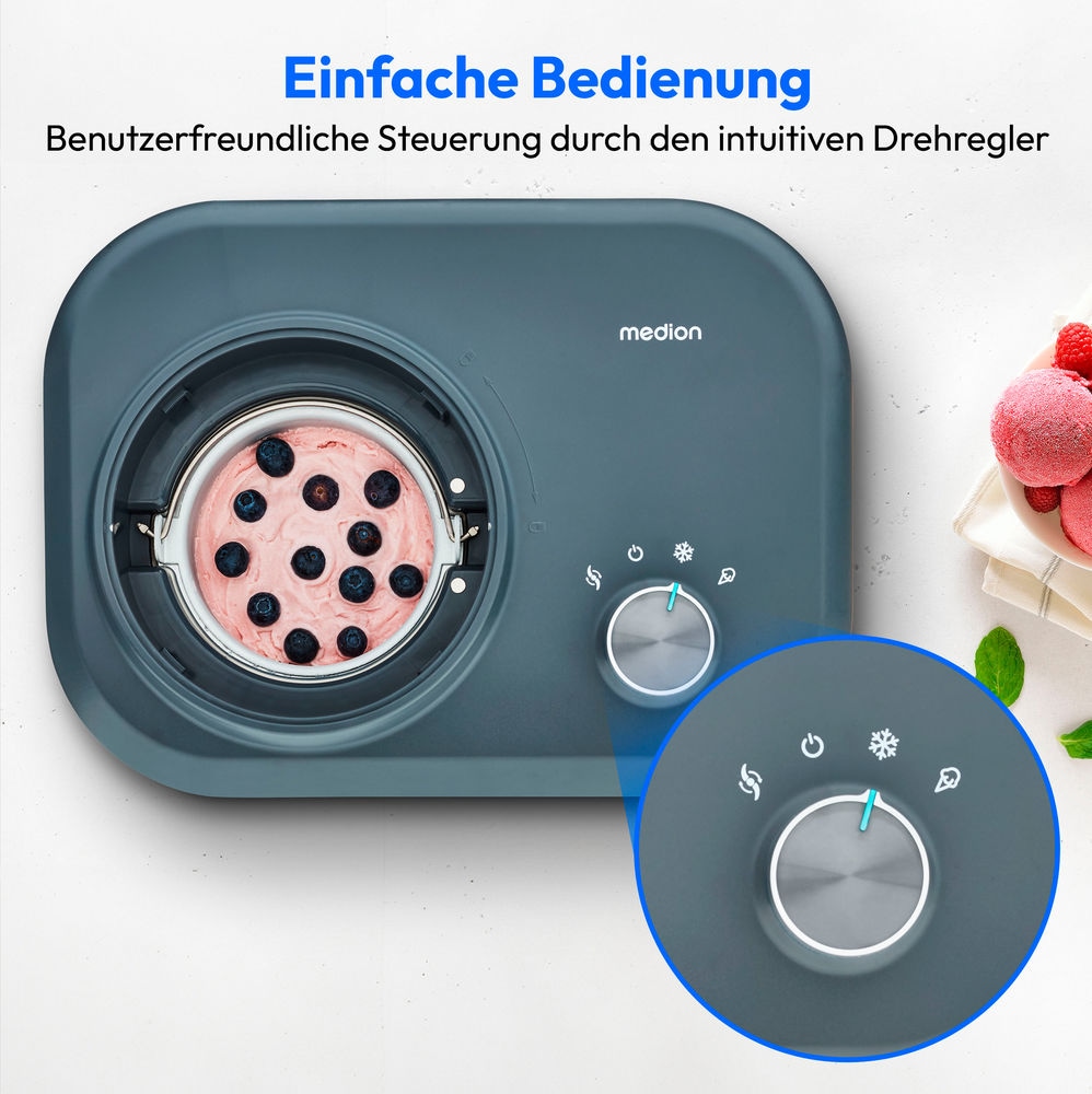 Medion® Eismaschine »MD 10169«, 100 W, 1 L Eis, kein Vorkühlen notwendig, entnehmbarer Aluminium-Eisbehälter