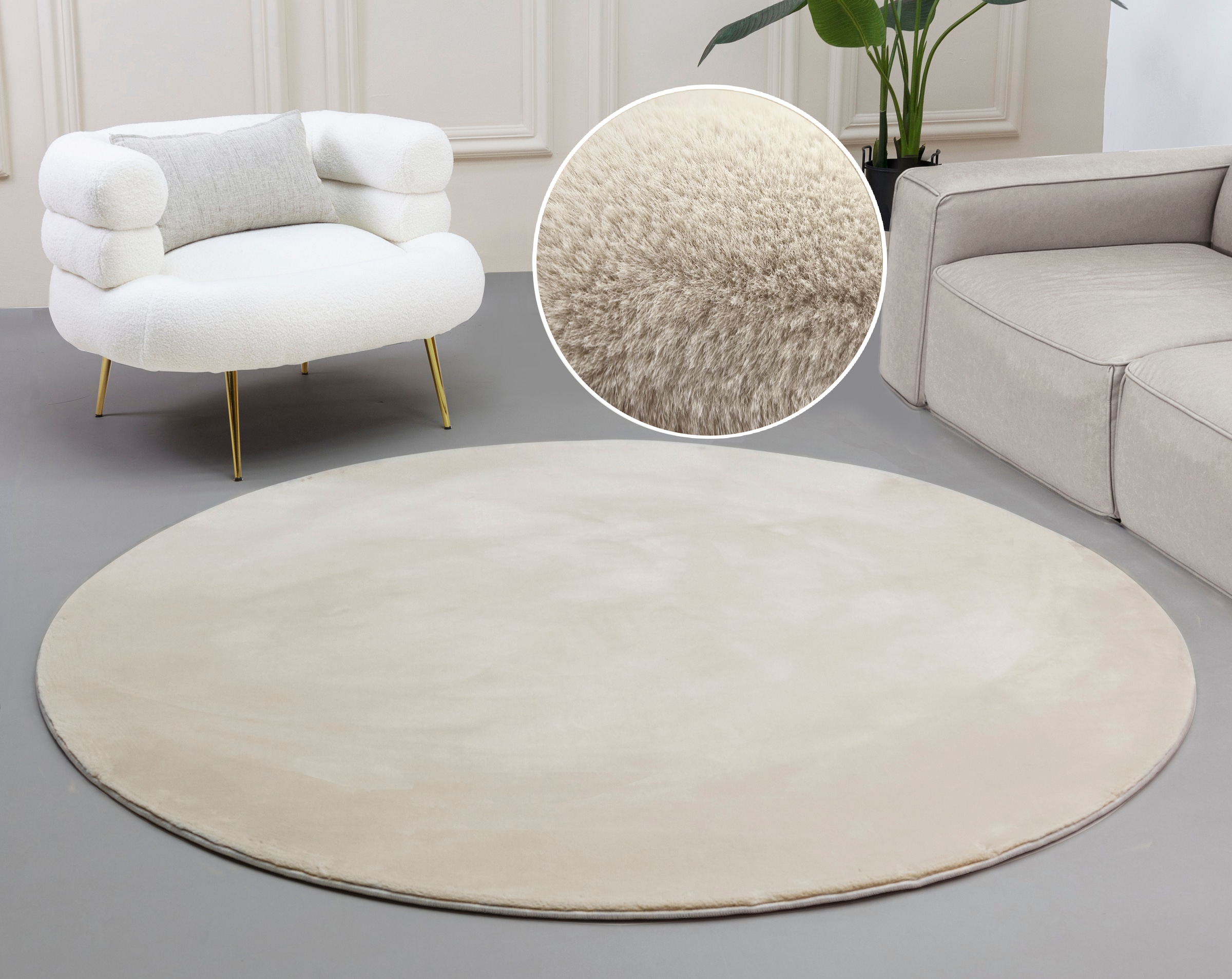 my home Fellteppich »Balu, Kunstfell Teppich, Modern«, rund, 20 mm Höhe, Kaninchenfell-Haptik, Langflor, Schlafzimmer, Wohnzimmer, Kinderzimmer