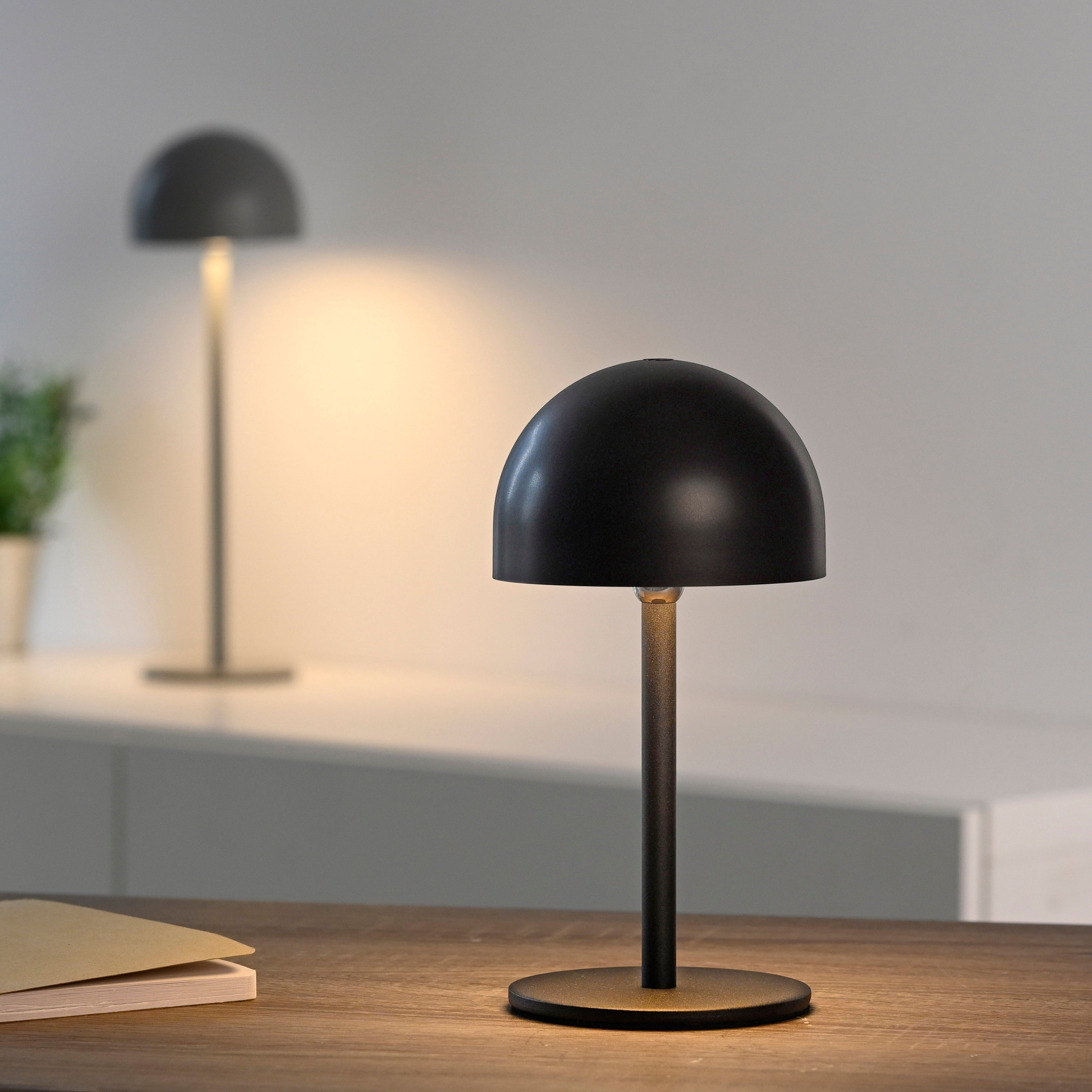 OTTO home Tischleuchte »Akku Tischlampe Gerrin Indoor Outdoor, magnetischer Flaschenaufsatz« LED-Board Warmweiß Pilzlampe Flaschenaufsatz, Regulierung der Lichtstärke, Pilz, Lampe