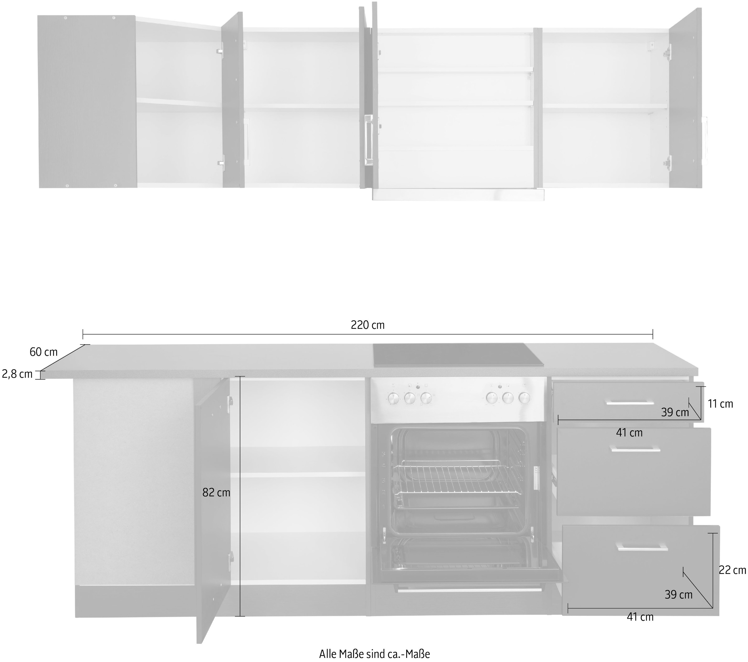 HELD MÖBEL Winkelküche »Paris«, mit E-Geräten, Stellbreite 220/220 cm