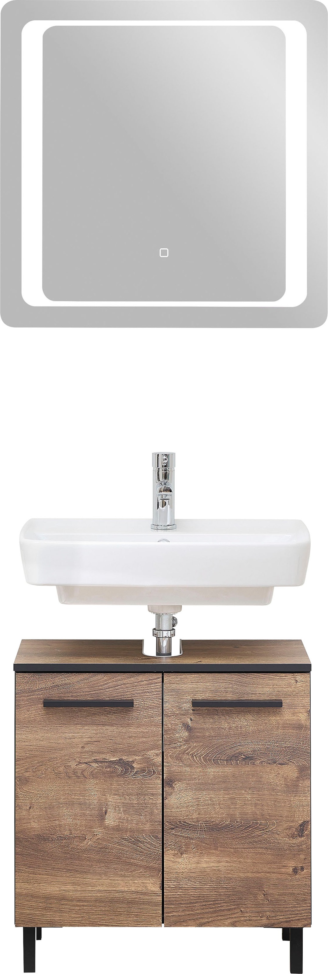 Saphir Badmöbel-Set »Quickset 374 Waschbeckenunterschrank mit LED-Spiegel«, (4 St.), Waschplatz 60 cm breit, inkl. Türdämpfer, 2 Türen, Bad-Set