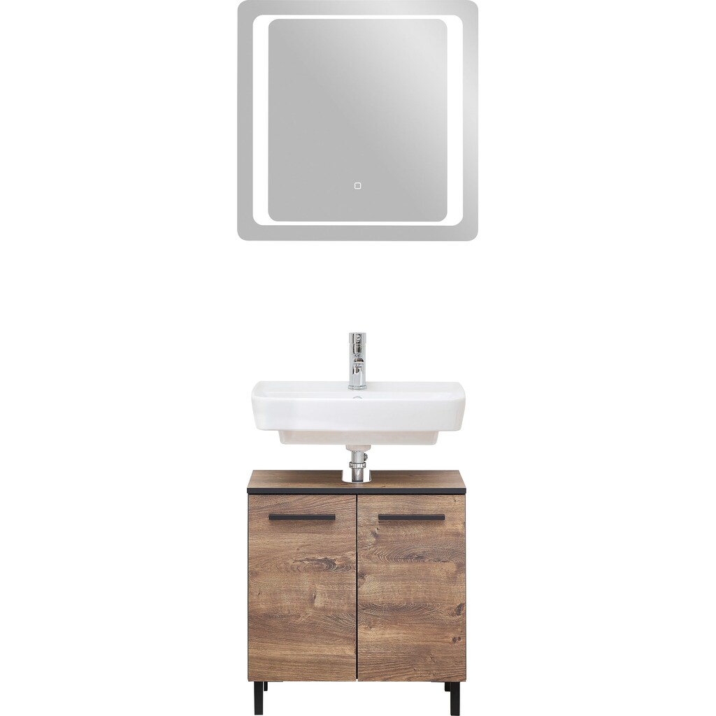 Saphir Badmöbel-Set »Quickset 374 Waschbeckenunterschrank mit LED-Spiegel«, (4 St.), Waschplatz 60 cm breit, inkl. Türdämpfer, 2 Türen, Bad-Set