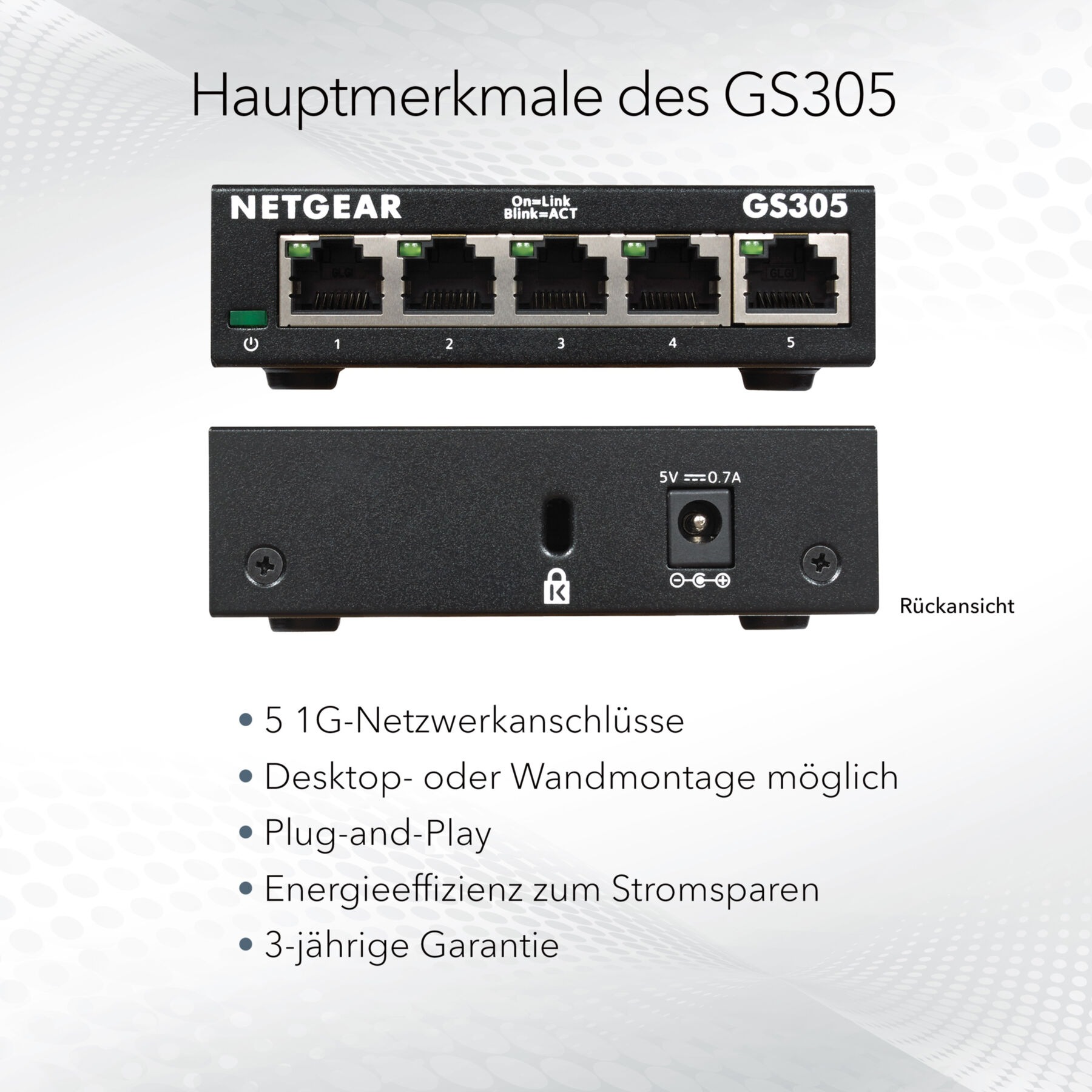 NETGEAR Netzwerk-Switch »GS305 Switch 5 Port Gigabit Ethernet LAN Switch«