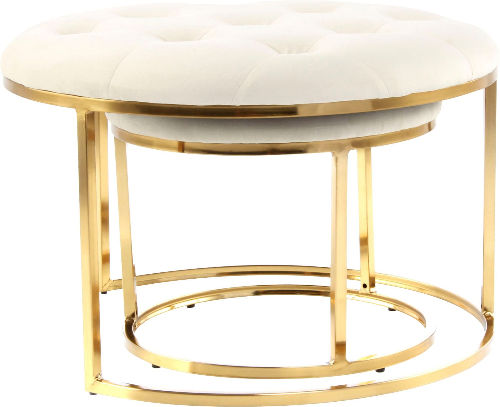 Kayoom Sitzhocker »Hocker Myla 2er-Set, praktisch ineinander schiebbar«, (Set, 2 St.), ineinander schiebbar, rund, gesteppt, mit Zierknöpfen