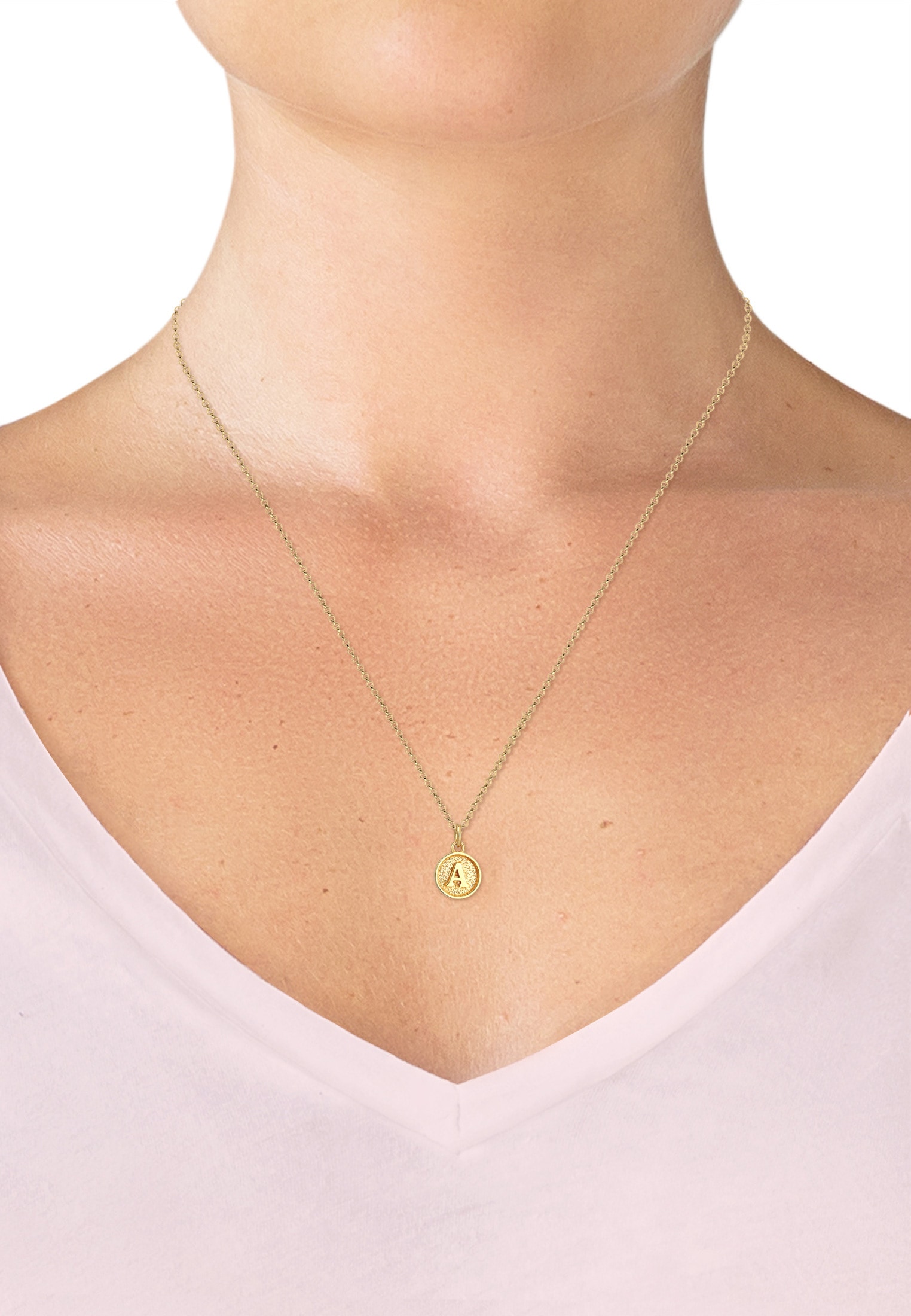 Elli Kette mit Anhänger »Plättchen Vintage Buchstabe A Initialen 925 Sterling Silber«