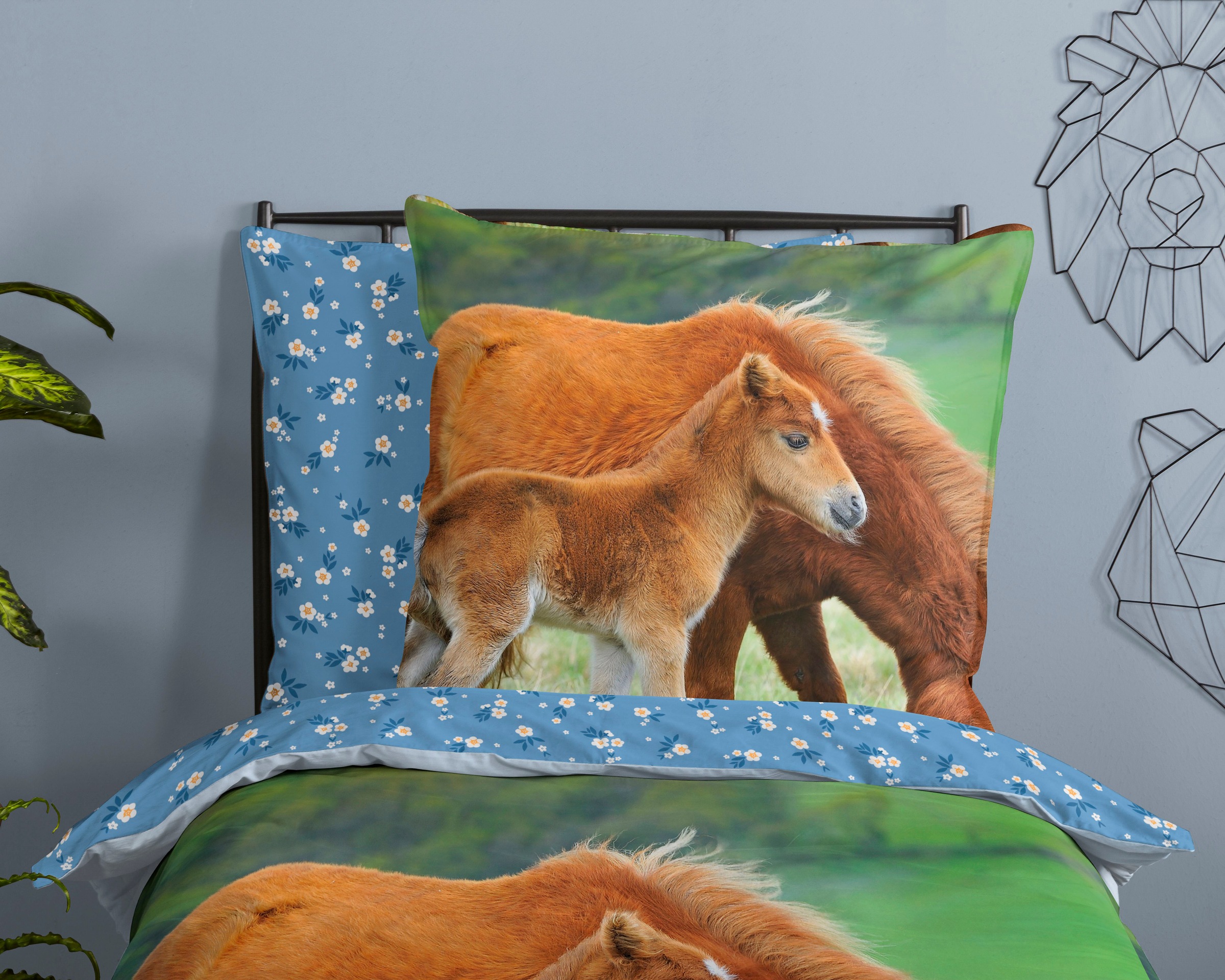 good morning Kinderbettwäsche »Regine«, Baumwolle, 135x200, Reißverschluss, Wendeoptik, Kind, Mädchen, Pferd