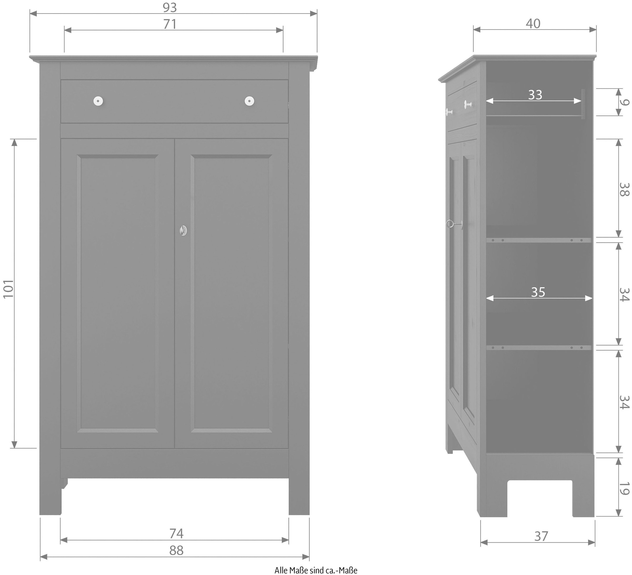 WOOOD Stauraumschrank »Eva«, glatt geschliffene Kiefernholz, H 150 cm x B 93 cm