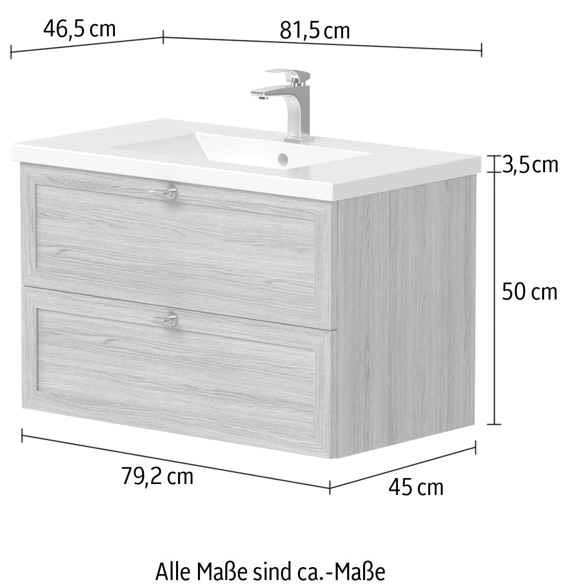 welltime Waschtisch »Rustic«, mit Soft-Close-Funktion, Breite 81,5 cm, Eichenfurnier
