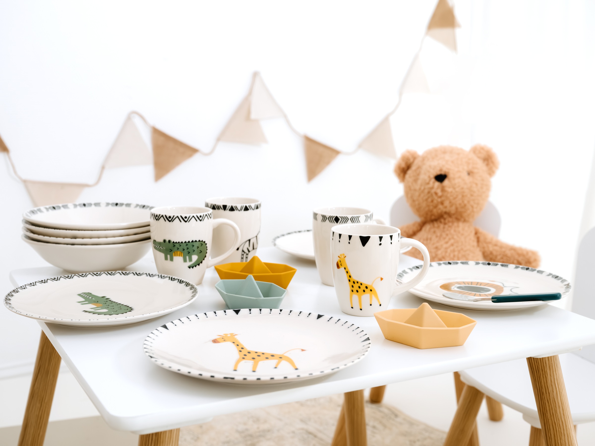 CreaTable Kindergeschirr-Set »Safari Zebra, Kinder Set 3-tlg.« gezeichnete Tiermotive, skandinavischer Stil, Ethno-Style Motive