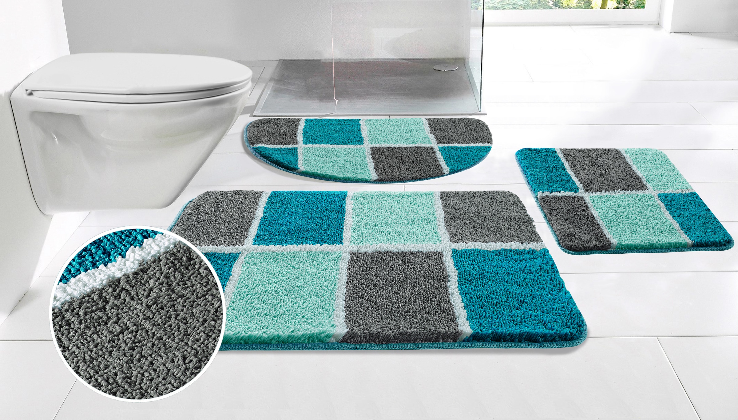 my home Badematte »Anna mit Kachelmuster, Badvorleger, Badezimmer Teppich, günstig online kaufen