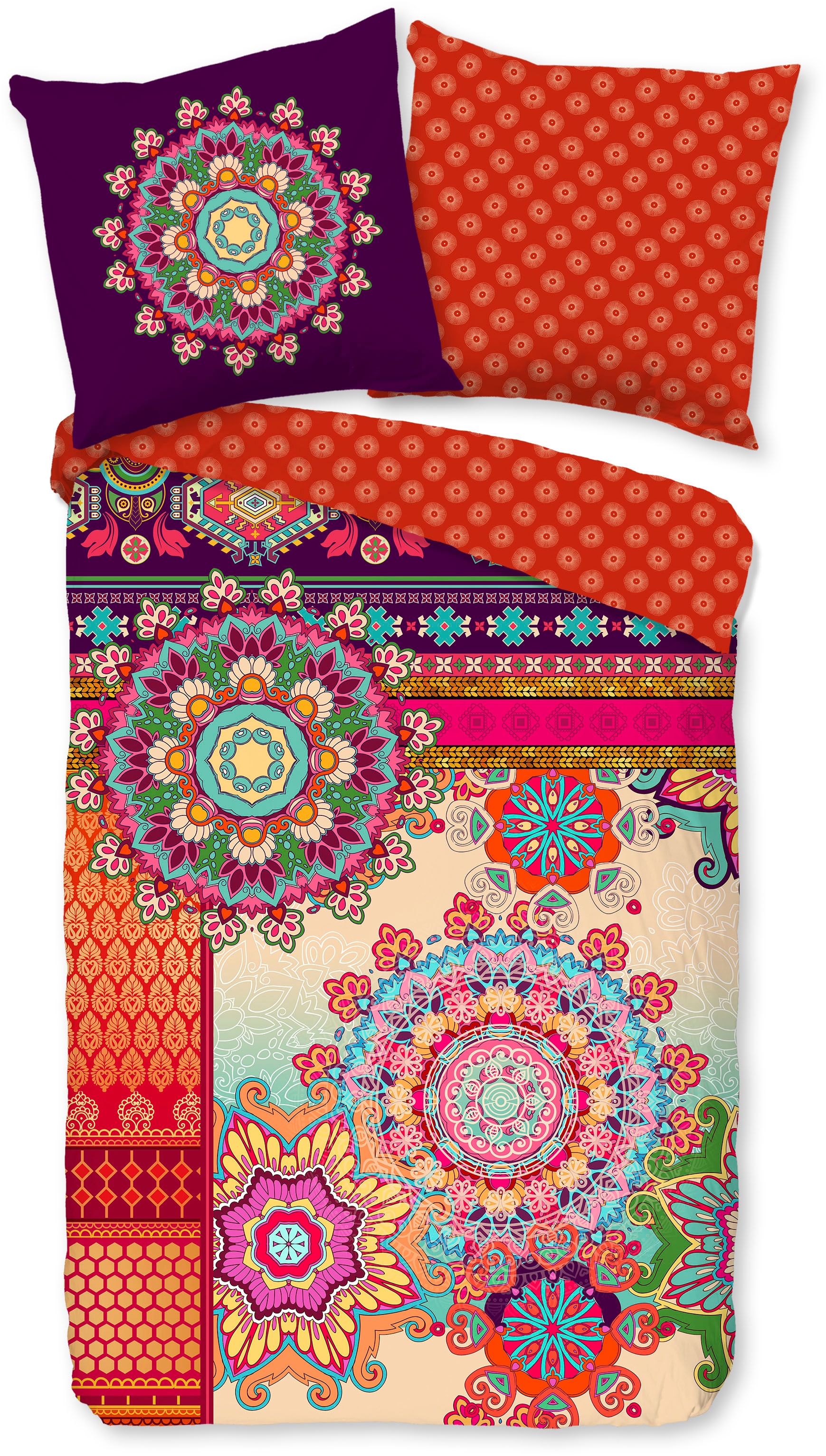 hip Wendebettwäsche »Sherhia« 2 Satin, Reißverschluss, Wendeoptik, Mandala, Orange, Lila