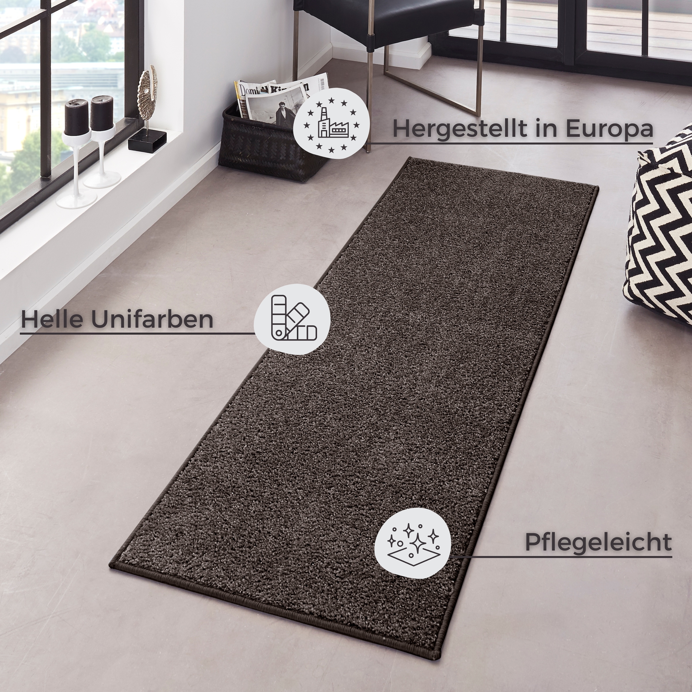 HANSE Home Teppich »Pure 100 Kurzflor«, rechteckig, 13 mm Höhe, Kurzflor, uni, umkettelt, Läufer, Wohnzimmer, Kinderzimmer, Flur