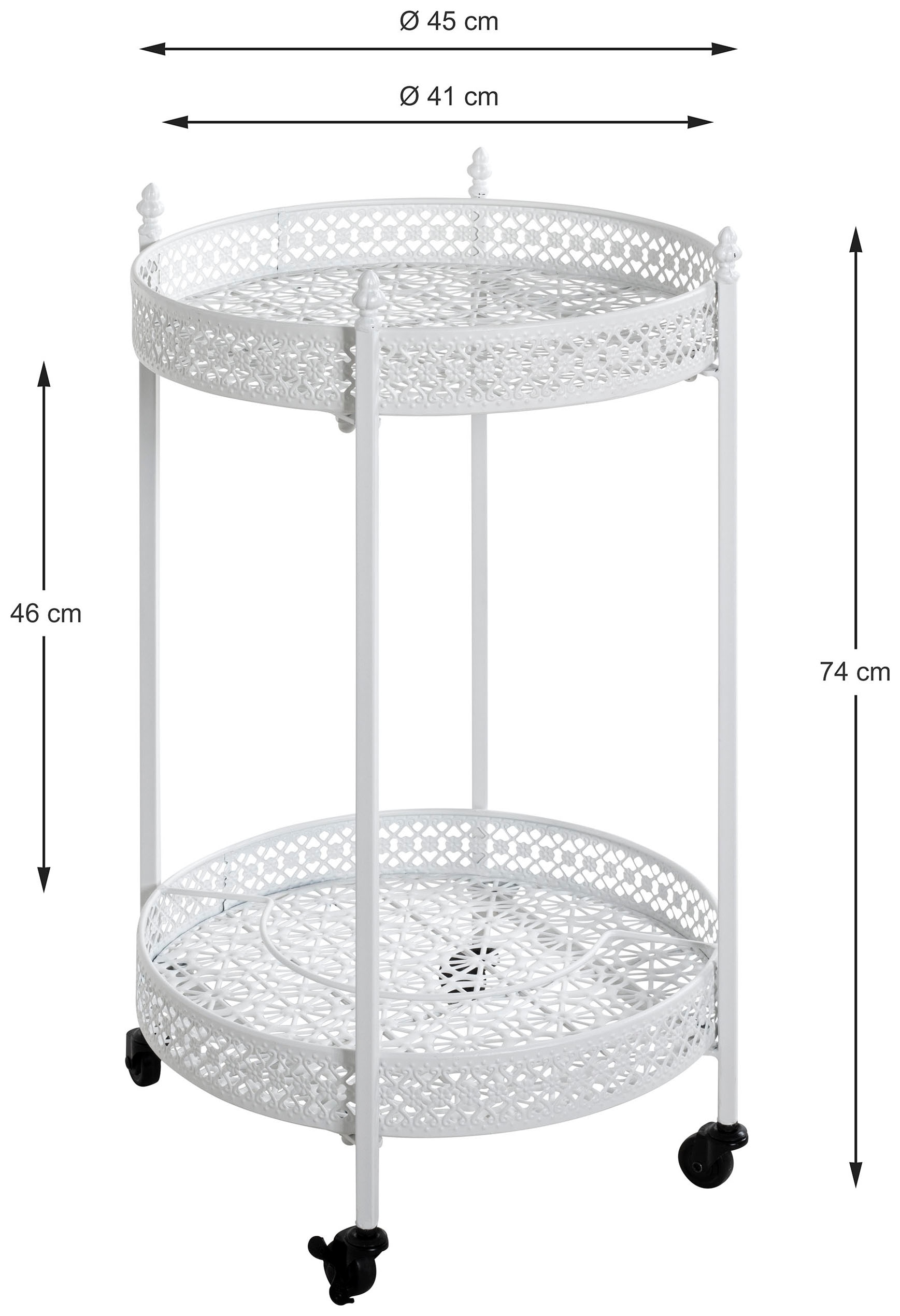 HAKU Servierwagen »Dinett, Kaffeetisch, Küchenwagen, Serviertisch, Teewagen, Trolley« 1 Stk. tlg. rund - aus Metall Weiß - Ø/H 45/74 cm