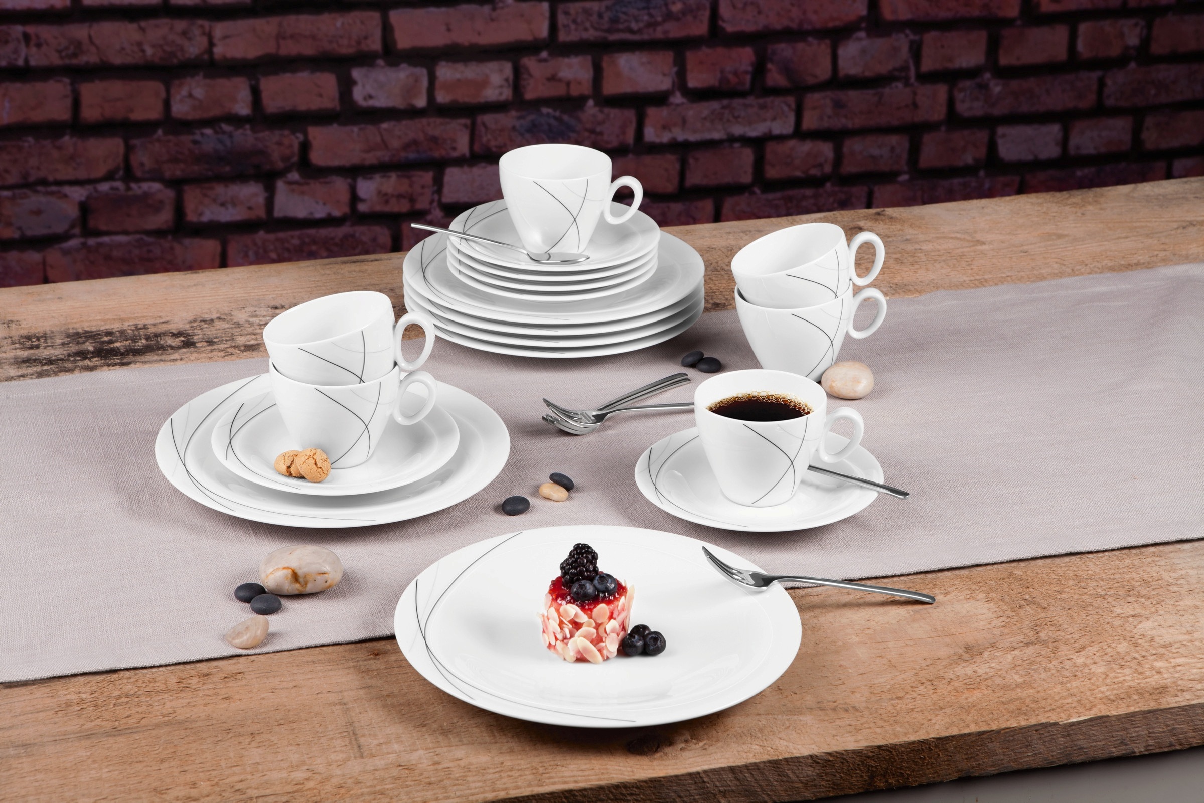Seltmann Weiden Kaffeeservice »Geschirr-Set, Service Trio Highline«, (Set, 18 tlg.), Teller, Tassen, Untertassen, Made in Germany, 18 Teile, für 6 Personen