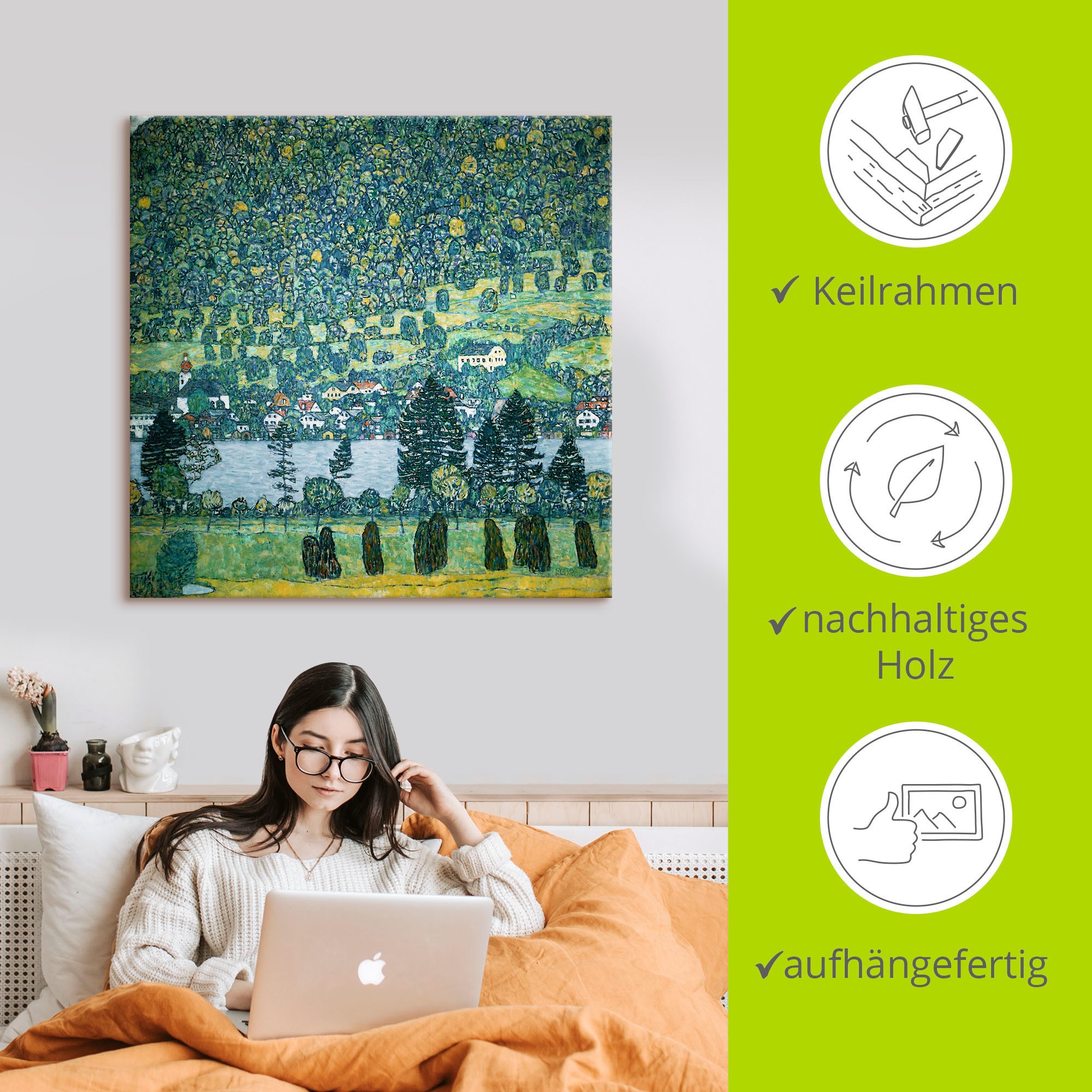 Artland Leinwandbild »Waldabhang in Unterach am Attersee«, Wald, (1 St.), auf Keilrahmen gespannt