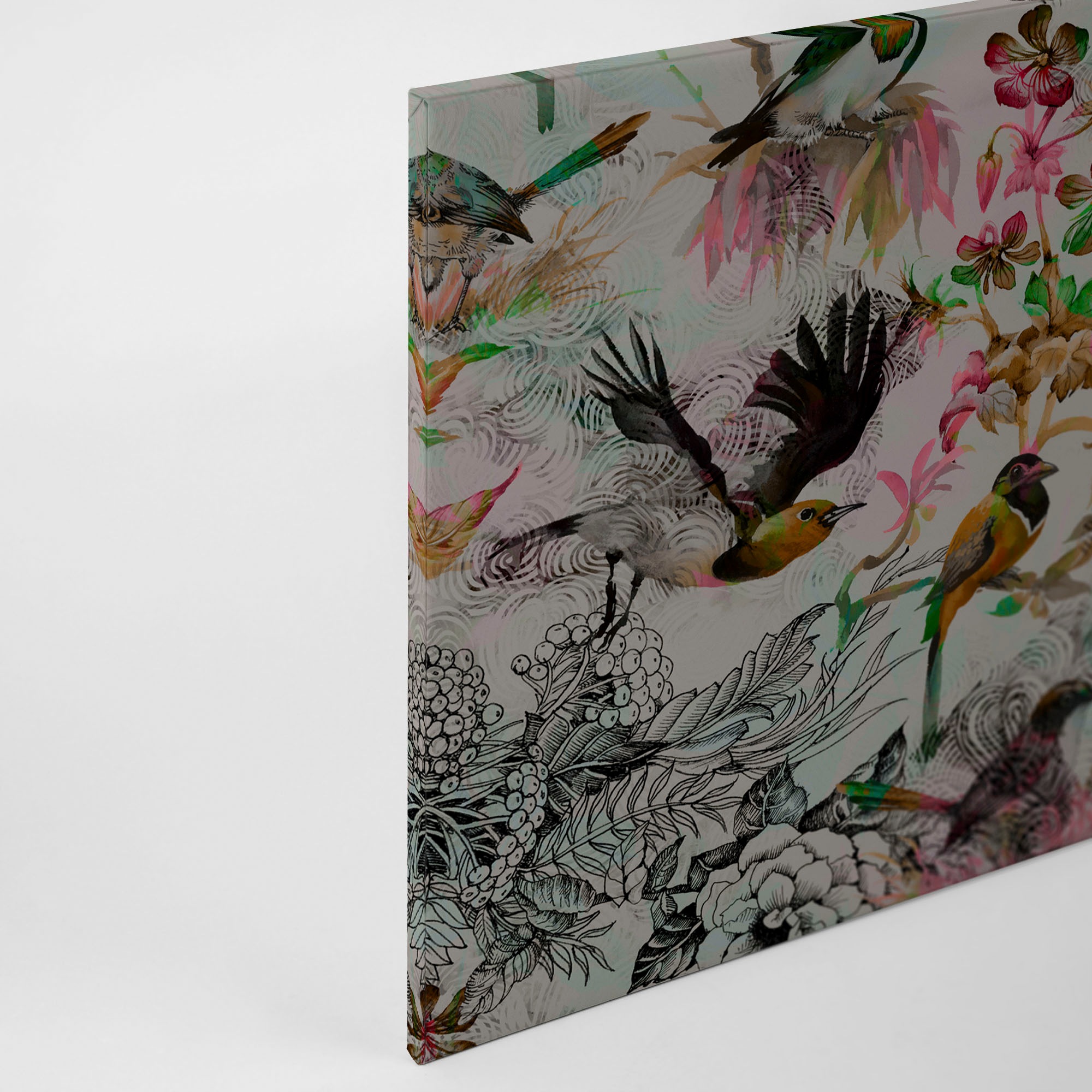 A.S. Création Leinwandbild »funky birds«, Kunst-Vögel-Kinder, (1 St.), Keilrahmen Bild mit Vögel Floral Leinwand-Bild Wohnzimmer modern Wand