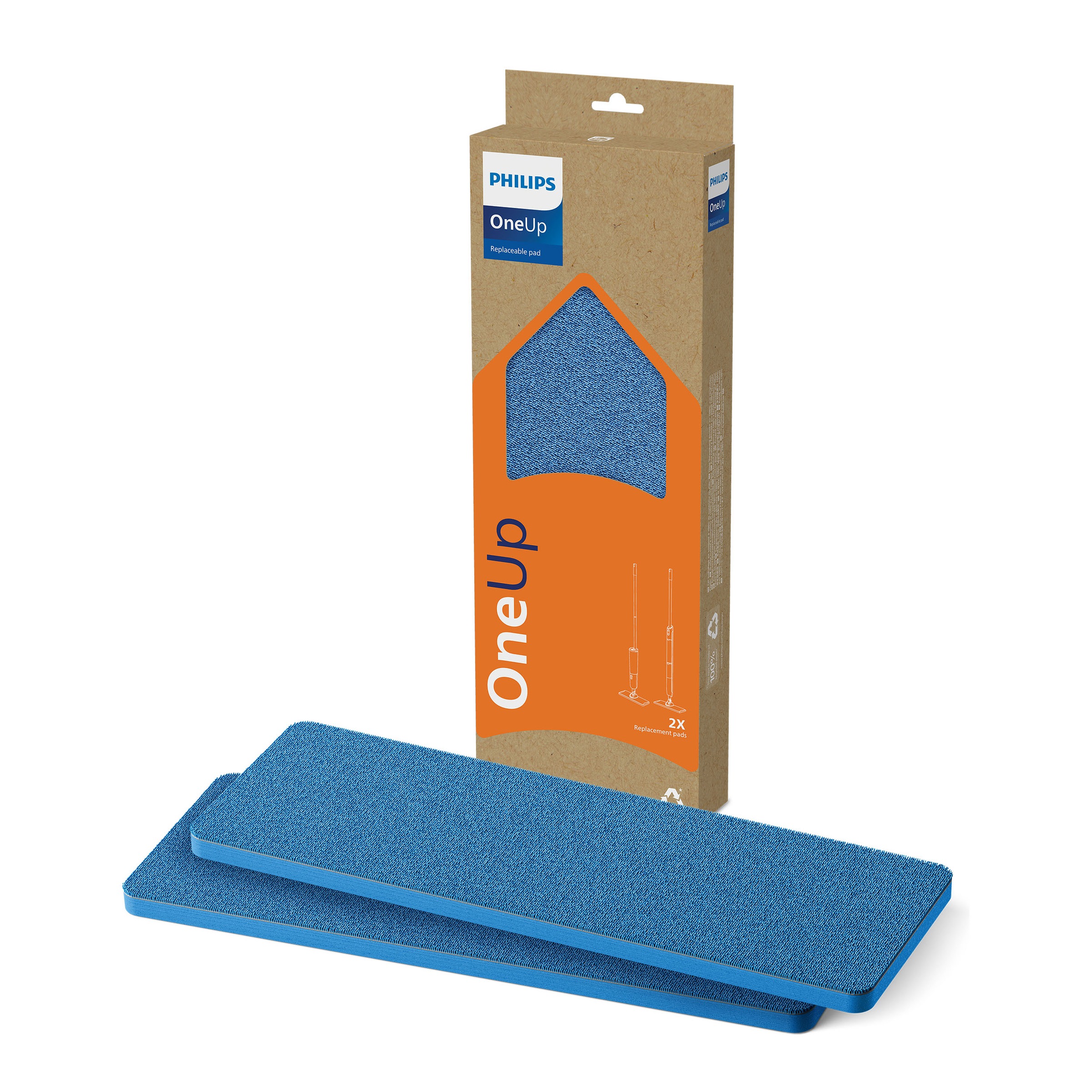 Philips Mikrofaserpad »OneUp Ersatzpad XV1882/20«, Mikrofaser, 12 cmx35 cm, (2 St.), für empfindliche und nicht saugfähige Hartböden (Holzböden) geeignet