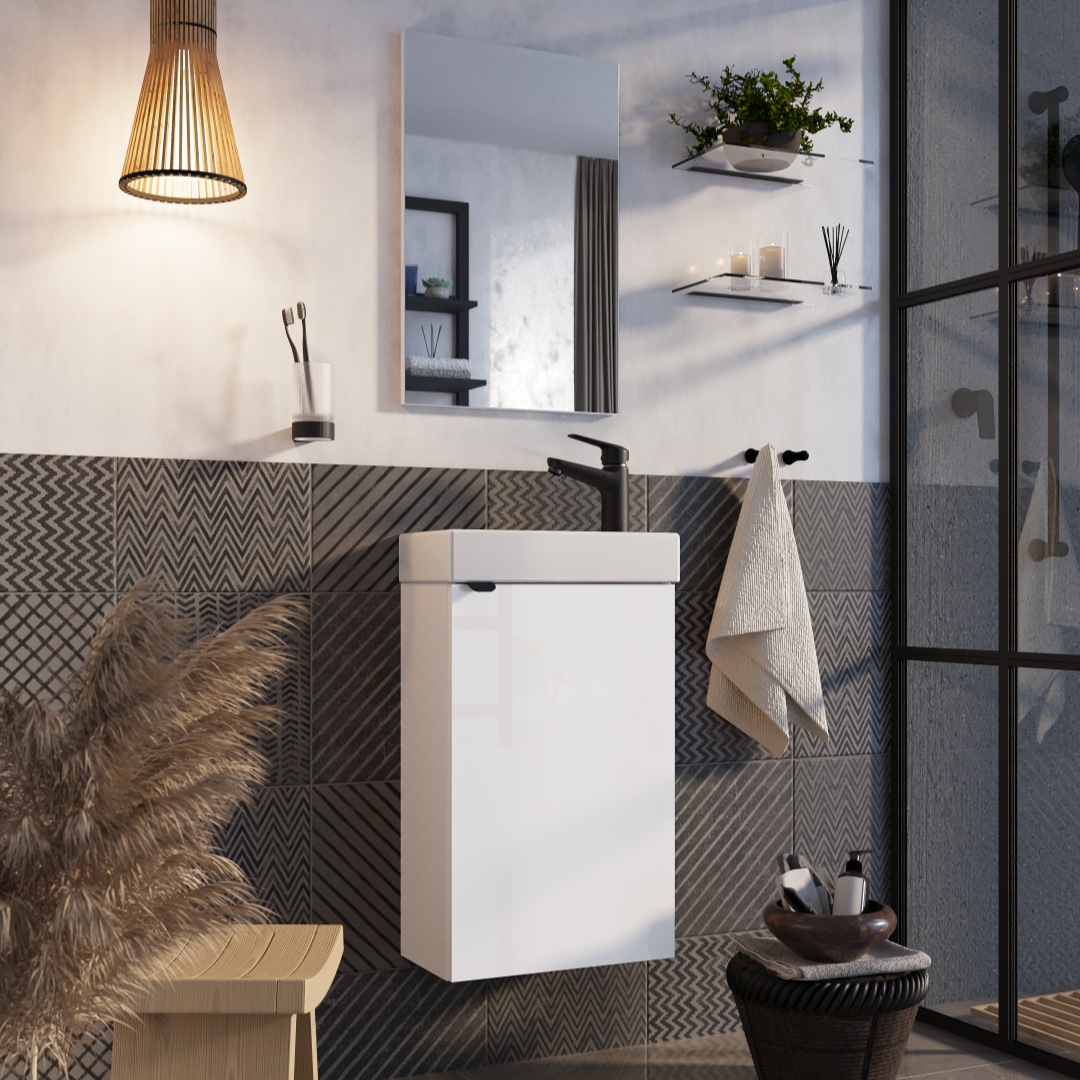 welltime Badmöbel-Set »Badmöbel-Set Gesa, Schrank mit Waschbecken und Spiegel, wandhängend«, Waschbeckenunterschrank mit Wachbecken und Spiegel