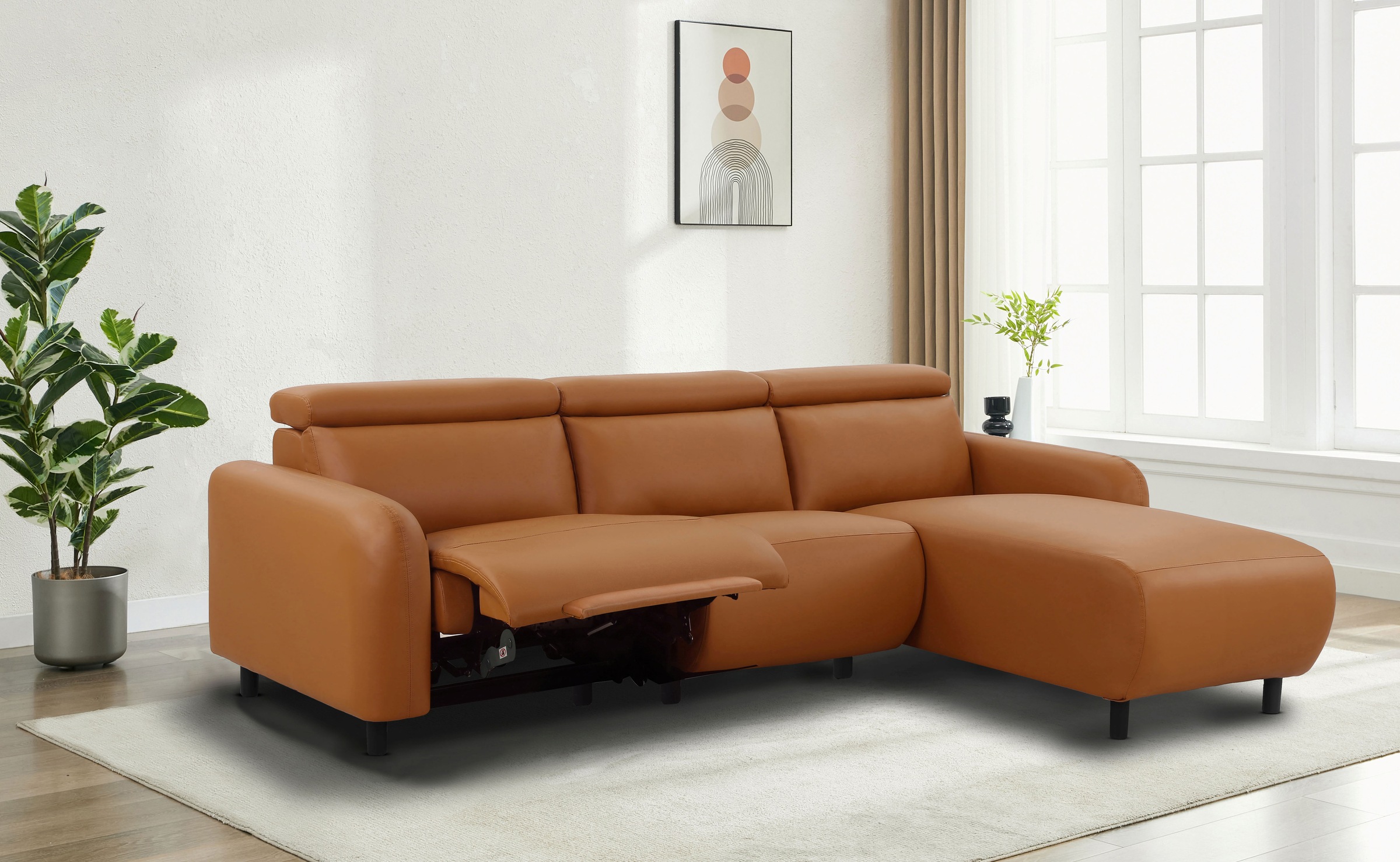 Home affaire Ecksofa »SKAANE Kunstleder, L-Form, 274 cm, manuelle u. elektrische Funktion,«, rundes Design, Kopfteilverstellung, Federkernpolsterung