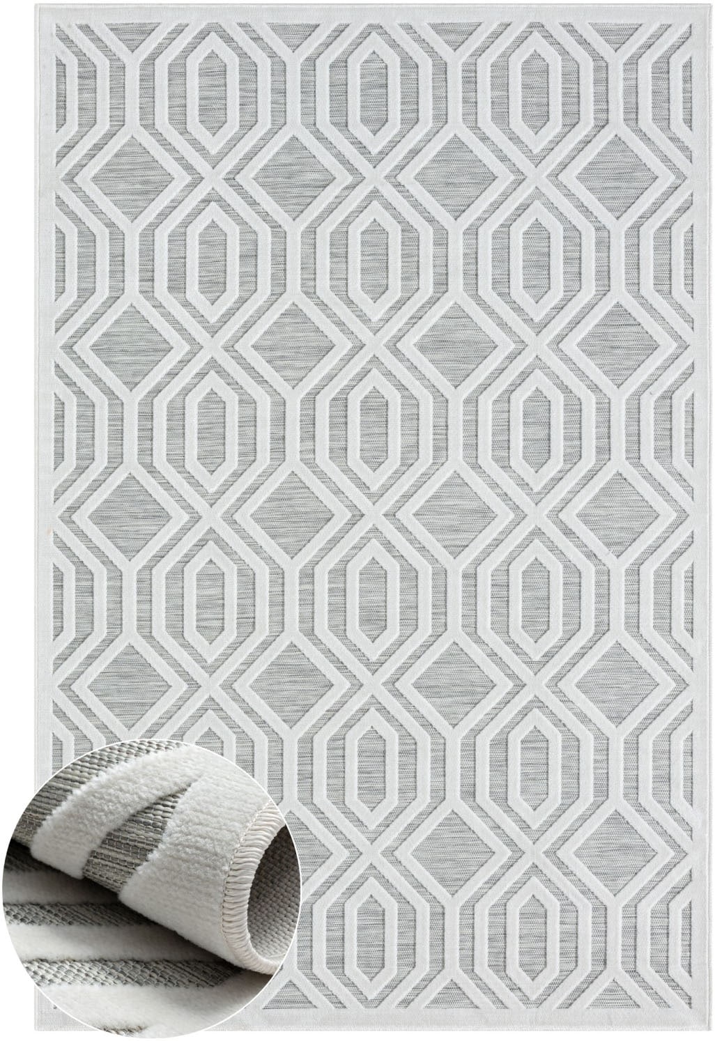 Myflair Möbel & Accessoires Teppich »Haven Lagerräumung«, rechteckig, 8 mm Höhe, Rauten Motiv, Hoch-Tief Effekt, Outdoor geeignet, Balkon, Terrasse