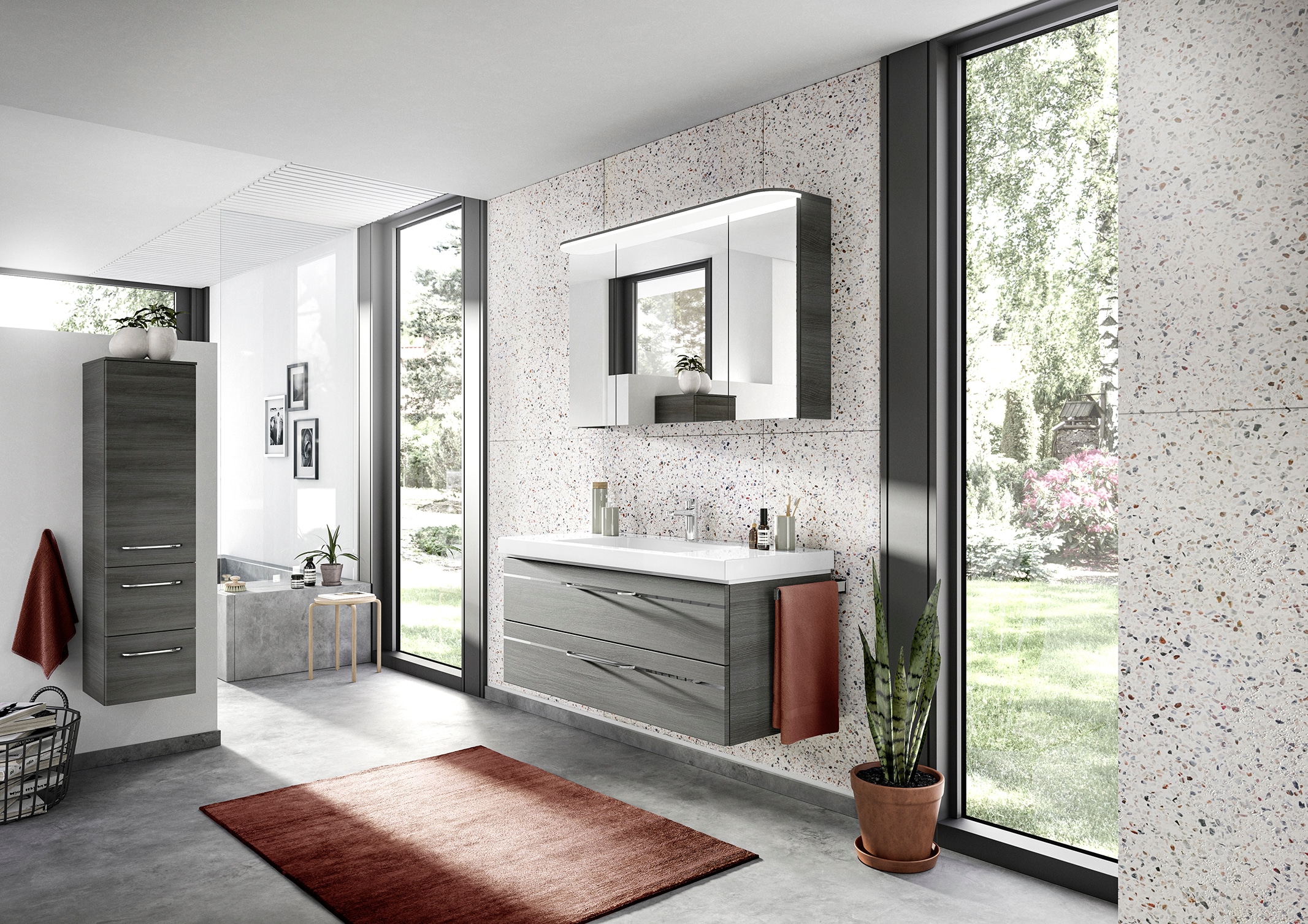 Saphir Badmöbel-Set »Balto Sprint 3-teilig, Mineralmarmor-Waschtisch mit LED-Spiegelschrank«, (4 St.), Badezimmer Set mit Midischrank inkl Türdämpfer, 4 Türen, 4 Schubladen