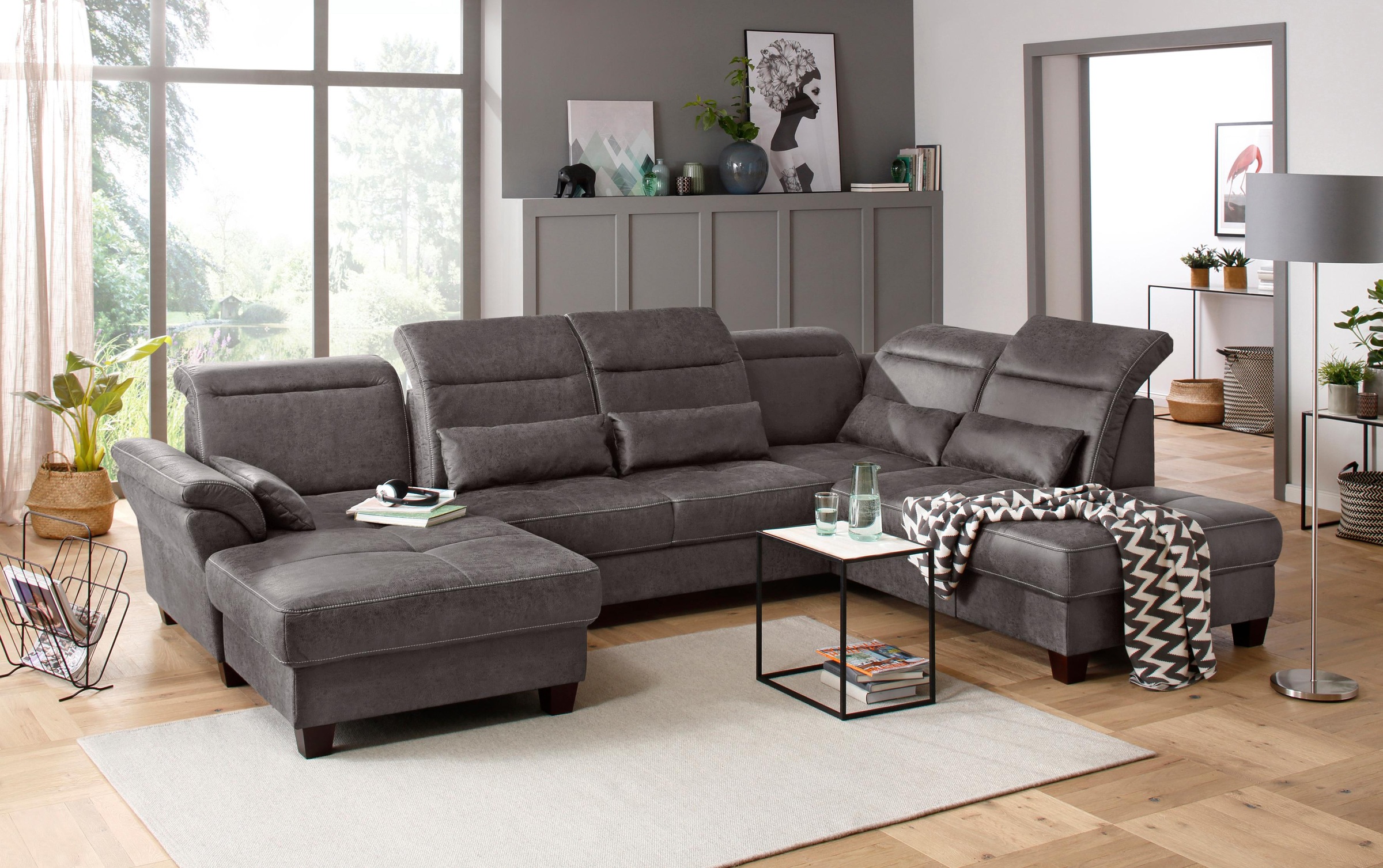 Home affaire Wohnlandschaft »Solvei U-Form« Sitztiefenverstellung und Feder günstig online kaufen