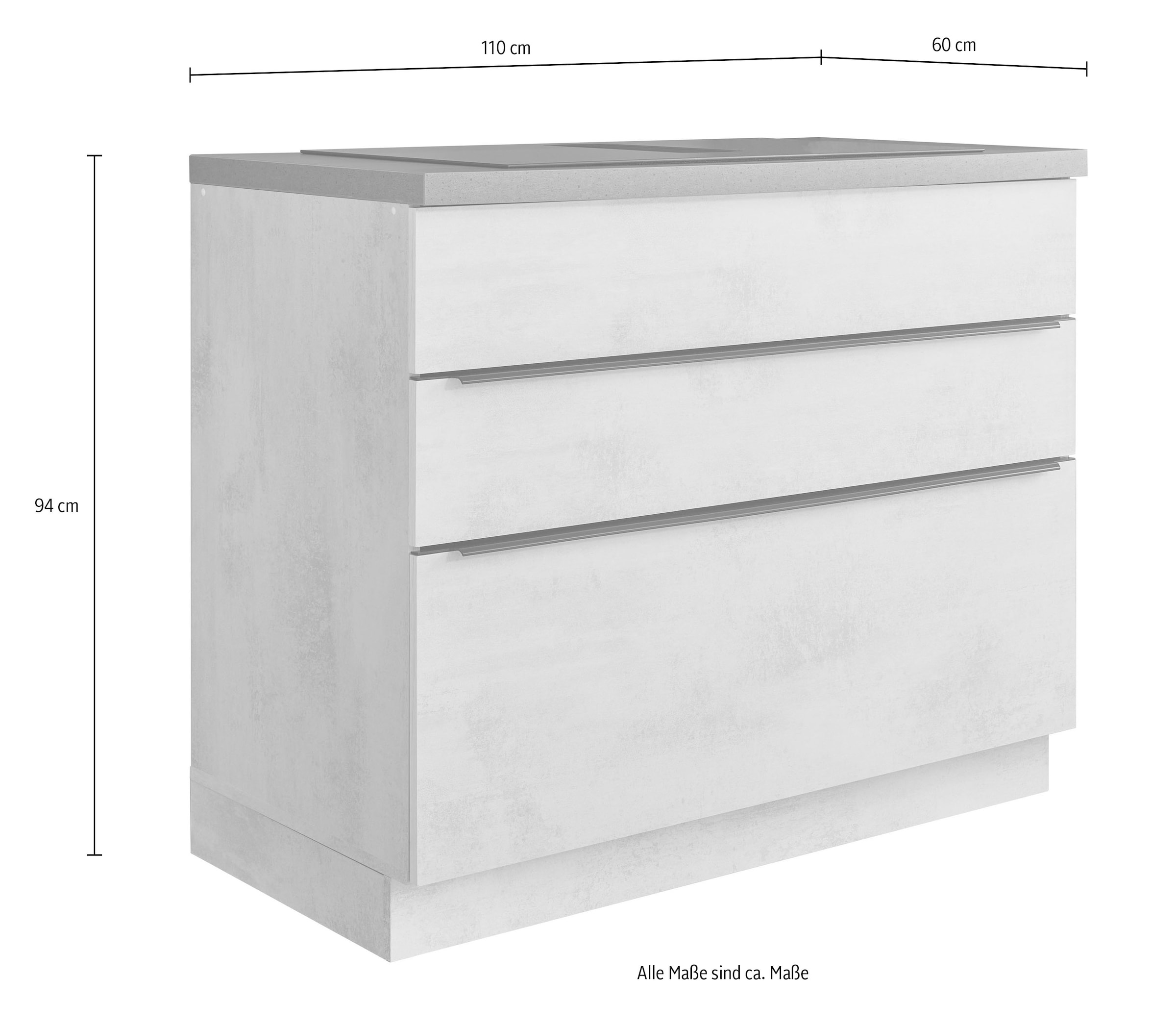 BASIC by Balculina Kochfeldumbauschrank »Sanibel Küchenschrank mit Schubladen, BxHxT 110 x 94 x 60«, (1 St.), Breite 110cm, Melaminbeschichtung, 2 geräumige Schubladen