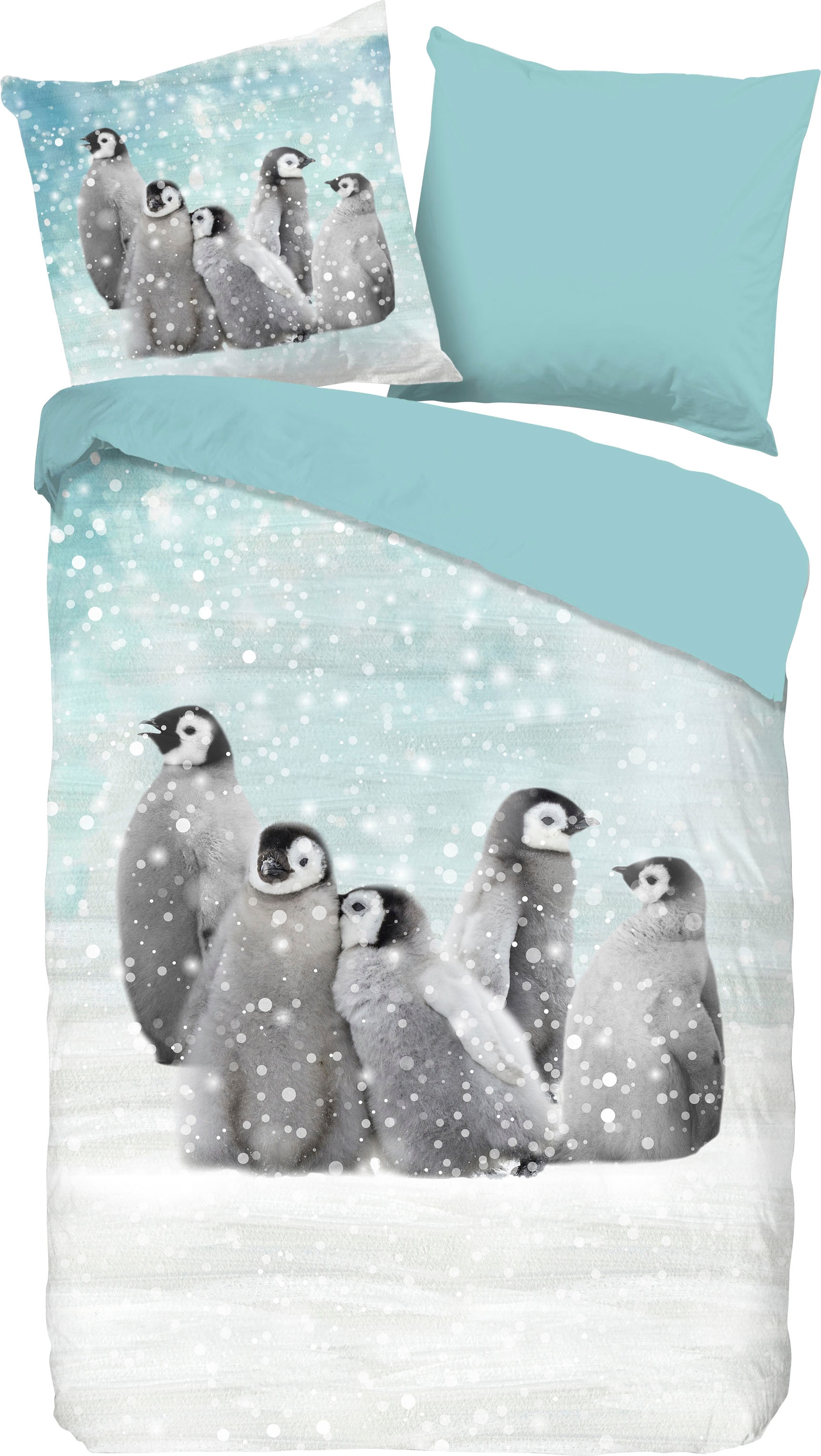 good morning Kinderbettwäsche »Pengu«, Biber, 135x200, Weich, Warm, Reißver günstig online kaufen