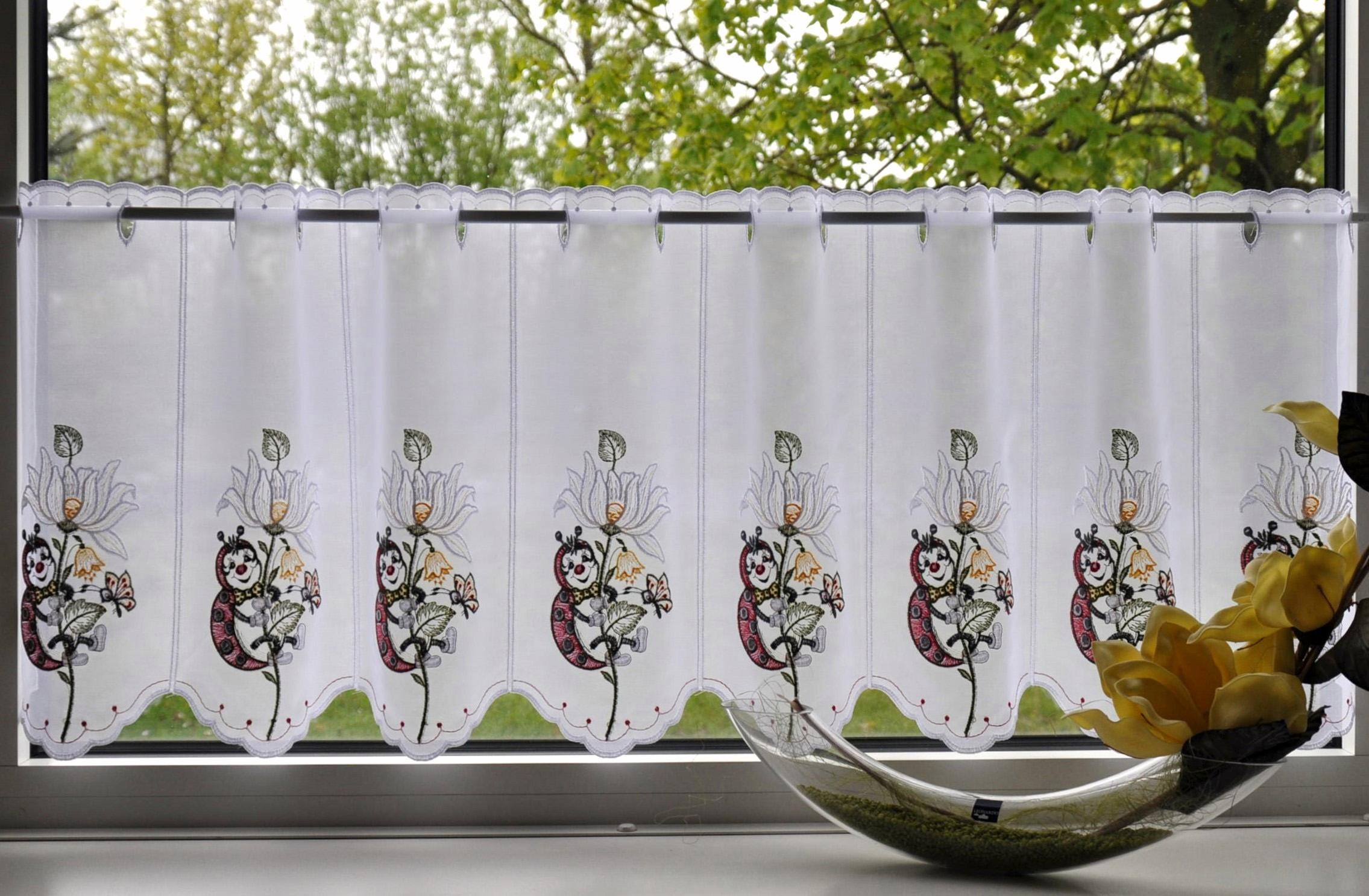 Stickereien Plauen Scheibengardine »Marienkäfer« Stangendurchzug 1 Stk. tlg günstig online kaufen