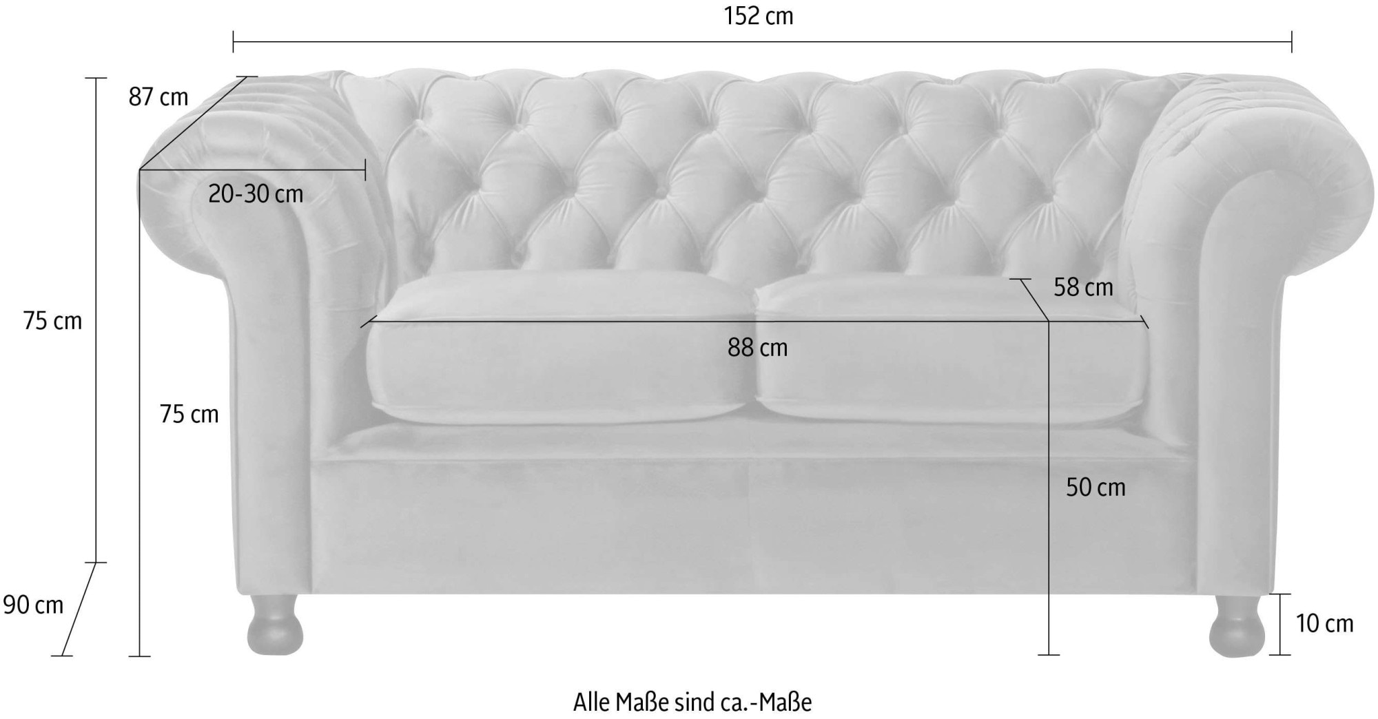 Home affaire 2-Sitzer »BRONNOY Chesterfield Sofa mit aufwendiger Knopfheftung, Breite 152 cm« Sofa mit geschwungenen Armlehnen, Chesterfield-Optik, Glamour