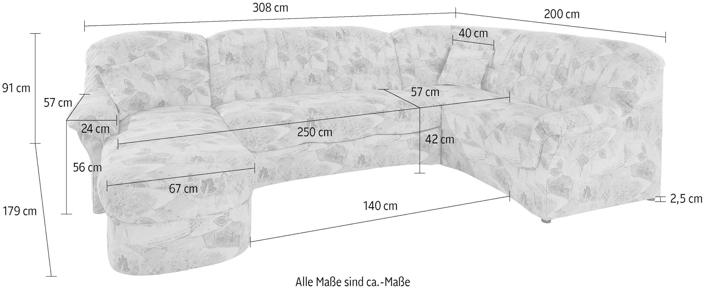 DOMO collection Wohnlandschaft »Bahia mit viel Platz, zeitloses Design, U-Form«, wahlweise mit Bettfunktion