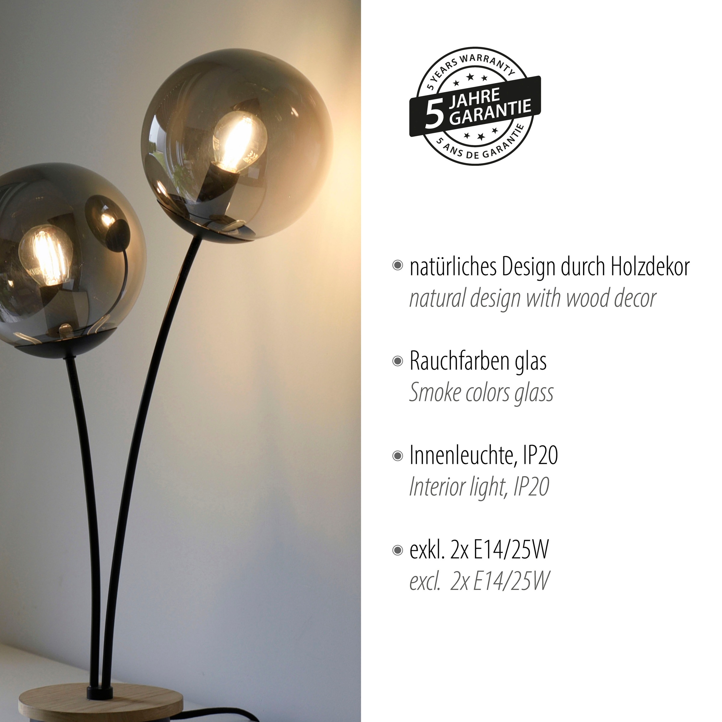 JUST LIGHT Tischleuchte »GREEN WIDO«, 2 flammig, Leuchtmittel E14 | ohne Leuchtmittel
