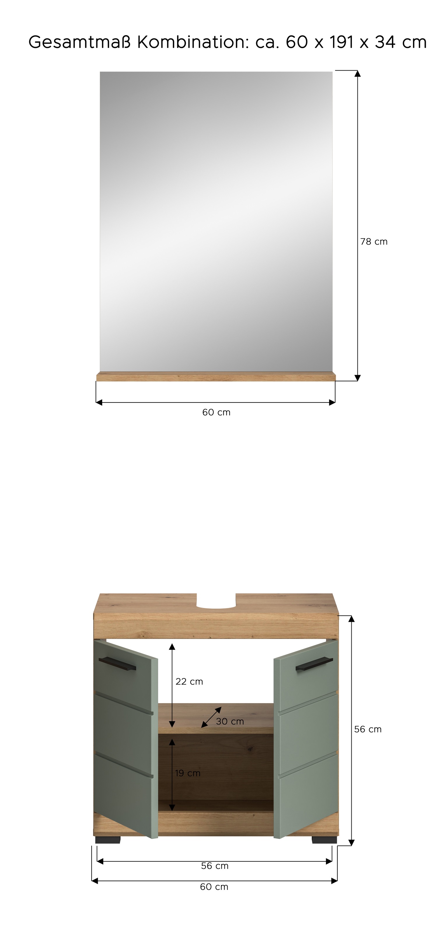 INOSIGN Badmöbel-Set »Siena, 2 teilig, bestehend aus: Waschbeckenunterschrank, Spiegel«, (Set), in verschiedenen Farben erhältlich, Badmöbel, Kombination, Badezimmer