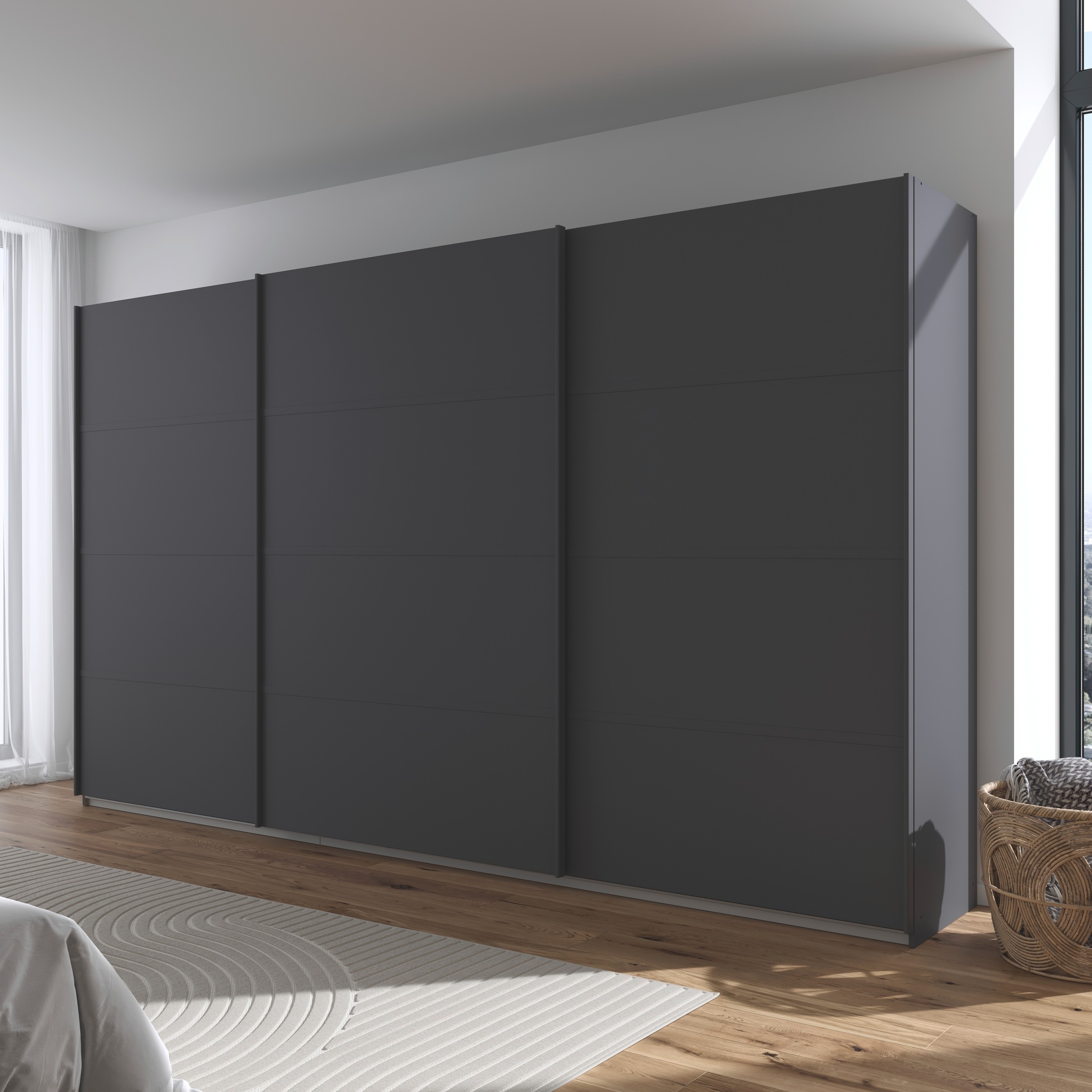 rauch Kleiderschrank »Schwebetürenschrank Garderobe Schrank TOP ANGEBOT Avola«, (in 3 verschiedenen Ausstattungen BASIC/CLASSIC/PREMIUM), mit eleganten Zierleisten in Chrom, Schwarz oder Weiß MADE IN GERMANY