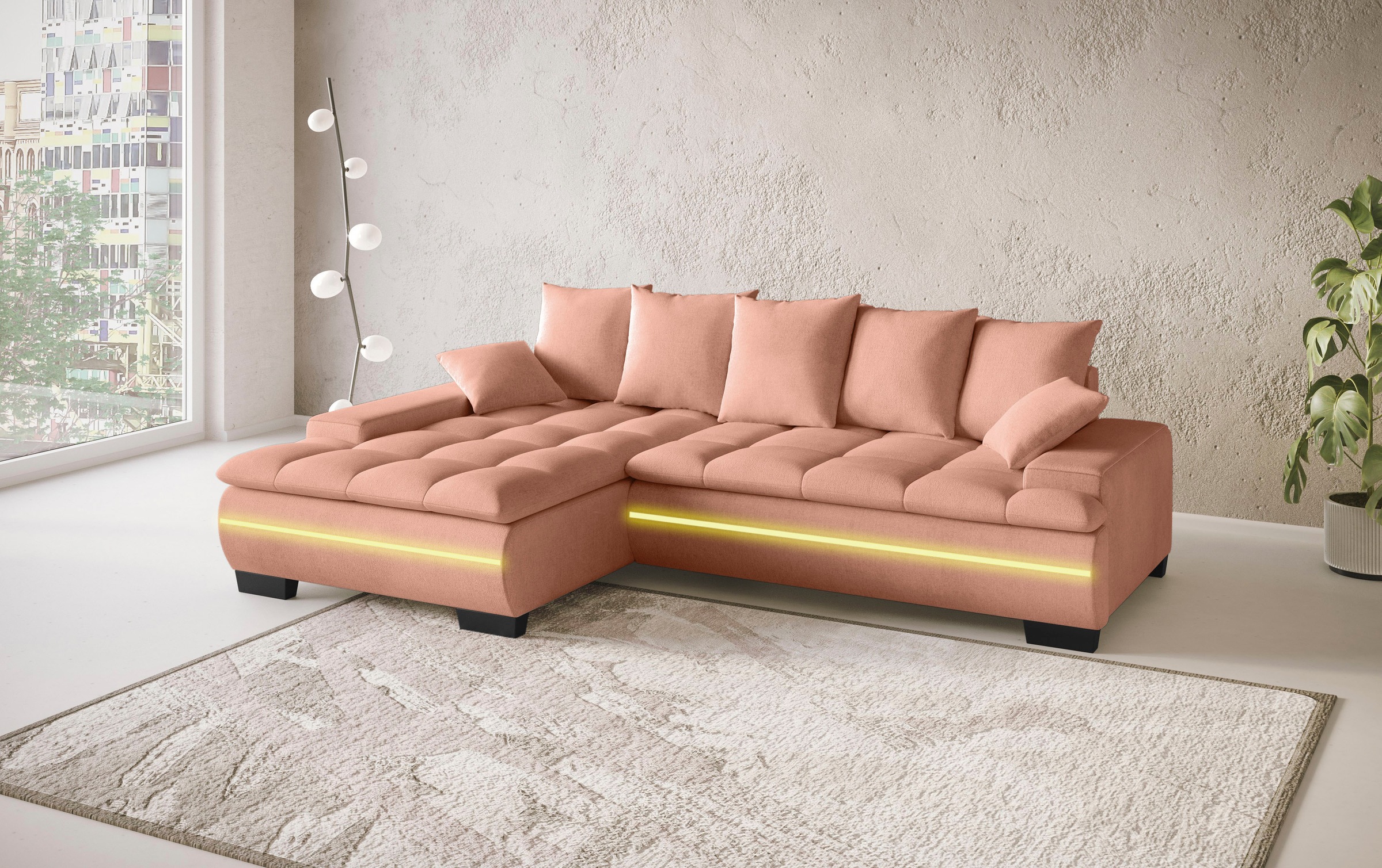 Mr. Couch Ecksofa »Haiti II, L-Form«, RGB-LED Beleuchtung, Kaltschaum, wahlweise mit Bett, Bettkasten