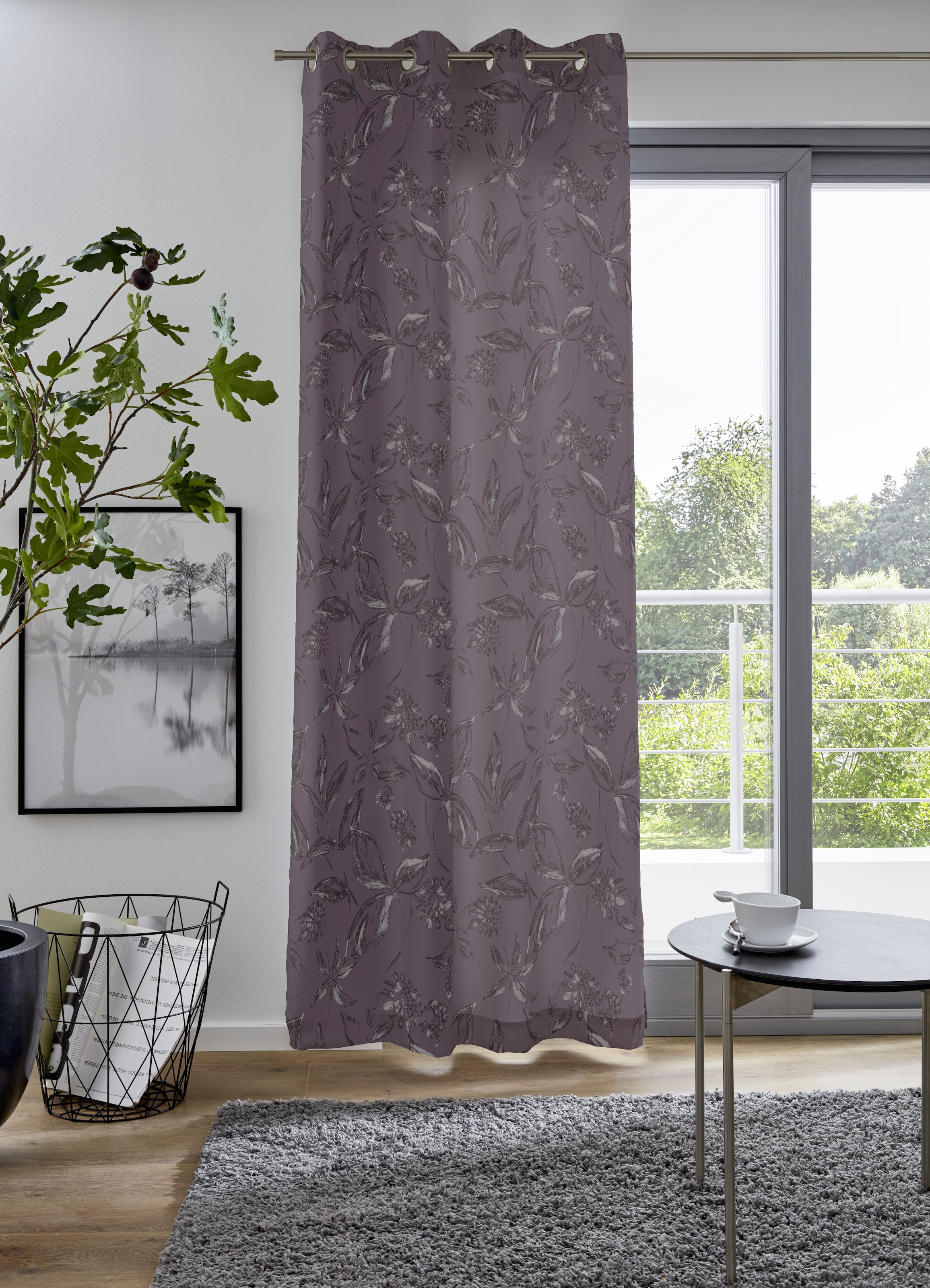 my home Vorhang »FLOWER« Ösen 1 Stk. tlg. Maß: 135 x 235cm, monochrom, in v günstig online kaufen