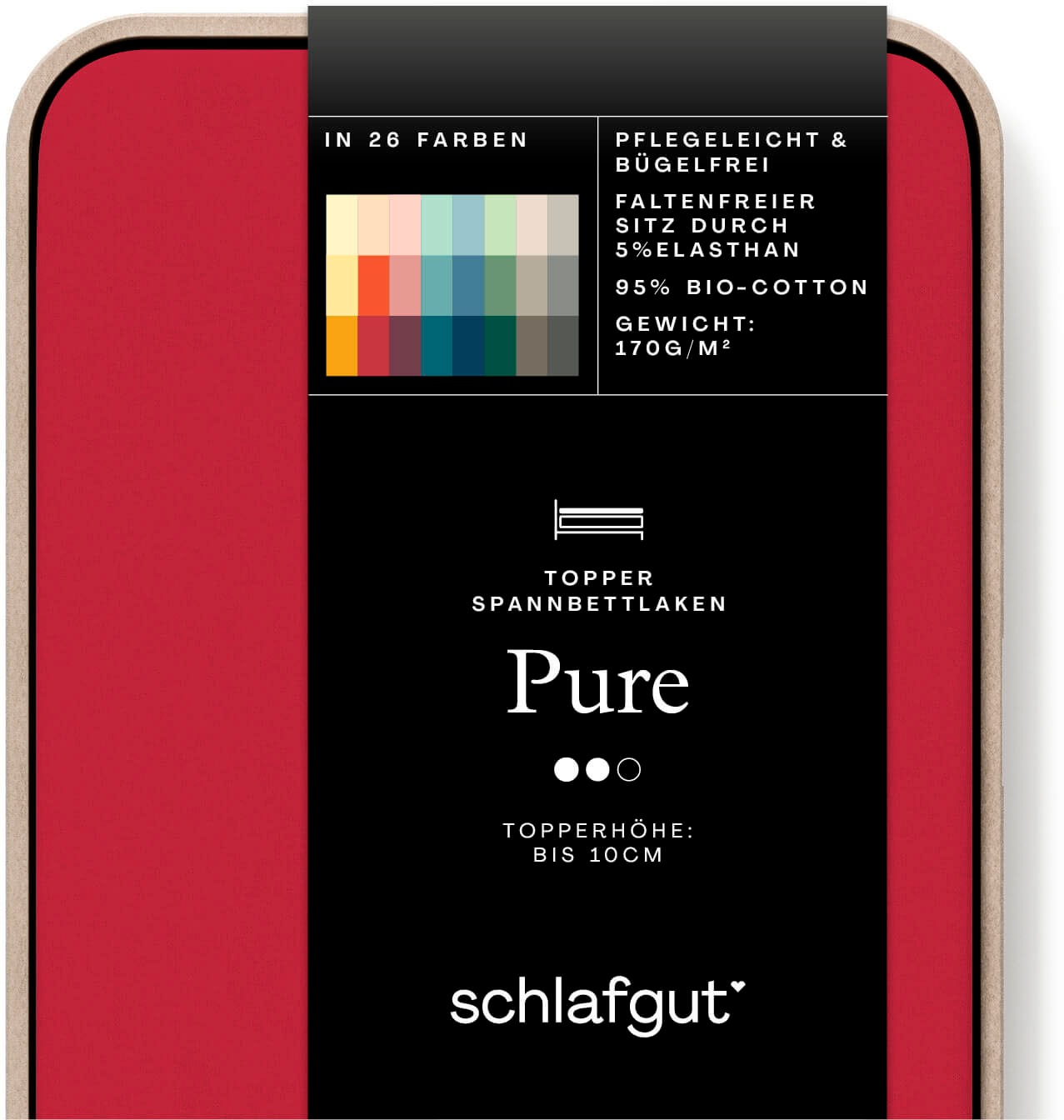 Schlafgut Spannbettlaken »PURE TOPPER in Gr. 90x200, 140x200 oder 180x200 cm, Laken für Topper«, aus 100% Bio-Baumwolle, für Matratzen bis 10 cm Höhe, Bettlaken
