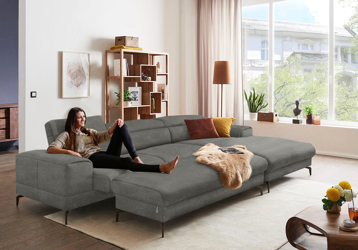 W.SCHILLIG Ecksofa »piedroo, Designsofa mit tollem Sitzkomfort, bequem und elegant, L-Form«, Kopfteilverstellung, wahlweise mit Sitztiefenverstellung, Breite 343cm
