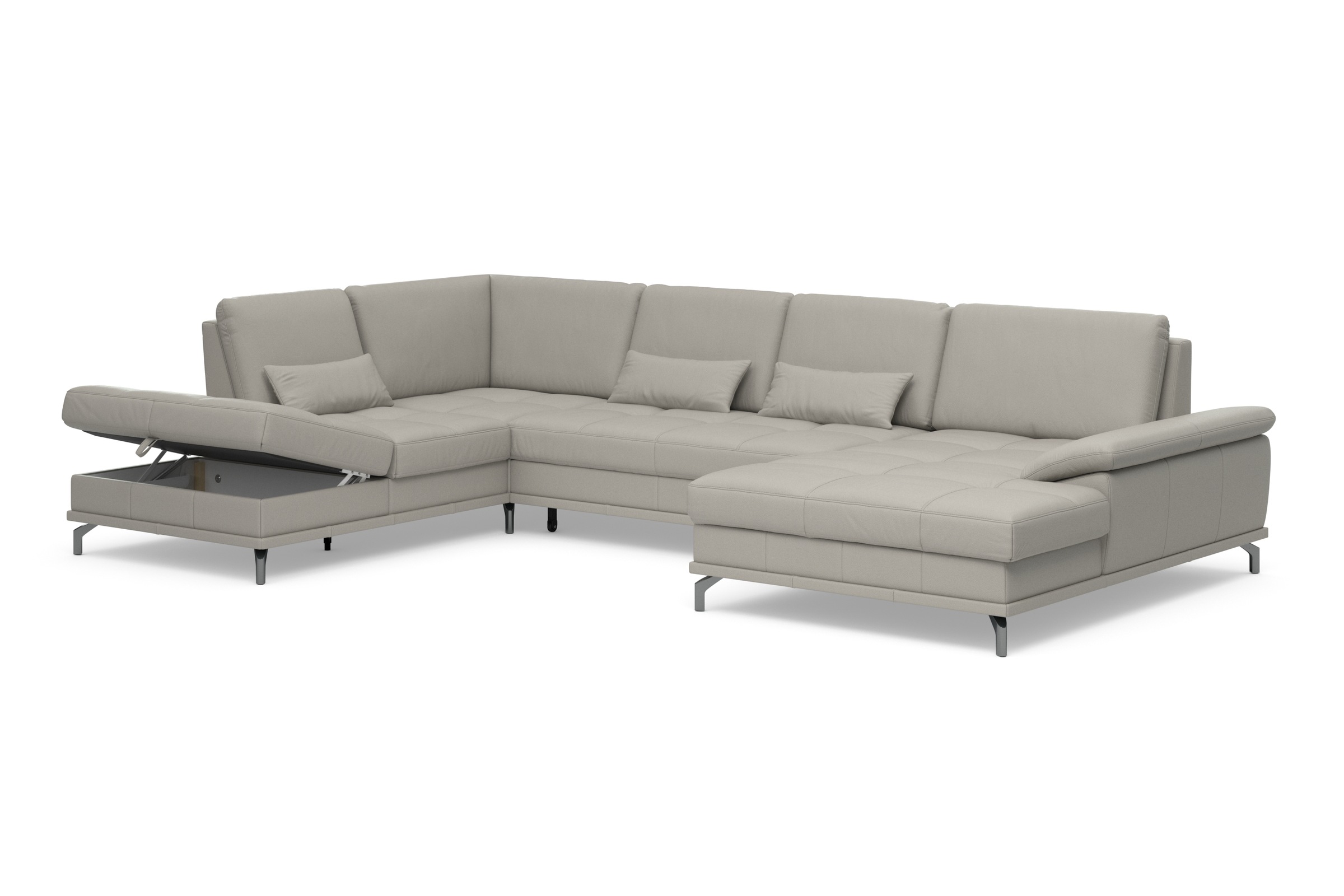 Places of Style Wohnlandschaft »Costello U-Form, B: 363 cm mit Sitztiefen-, Armteilverstellung &«, 3 Nierenkissen, optional Bettfunktion & Bettkasten