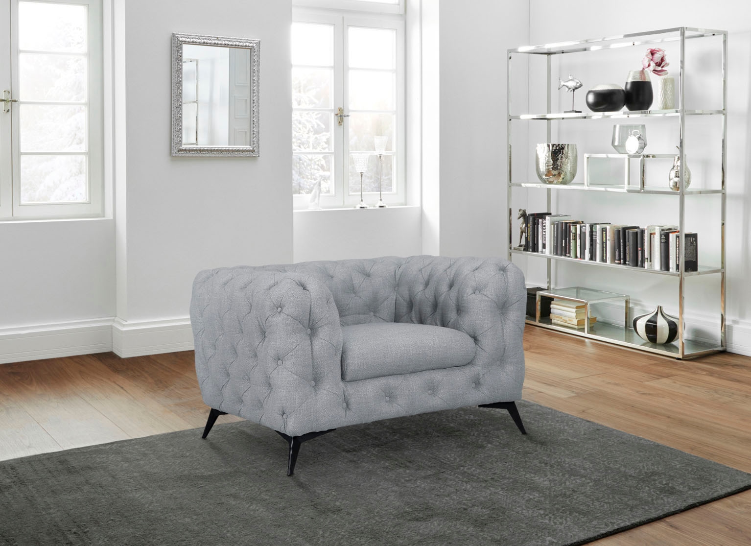 Leonique Chesterfield-Sessel »Glynis Sessel«, aufwändige Knopfheftung, moderne Chesterfield Optik, Fußfarbe wählbar